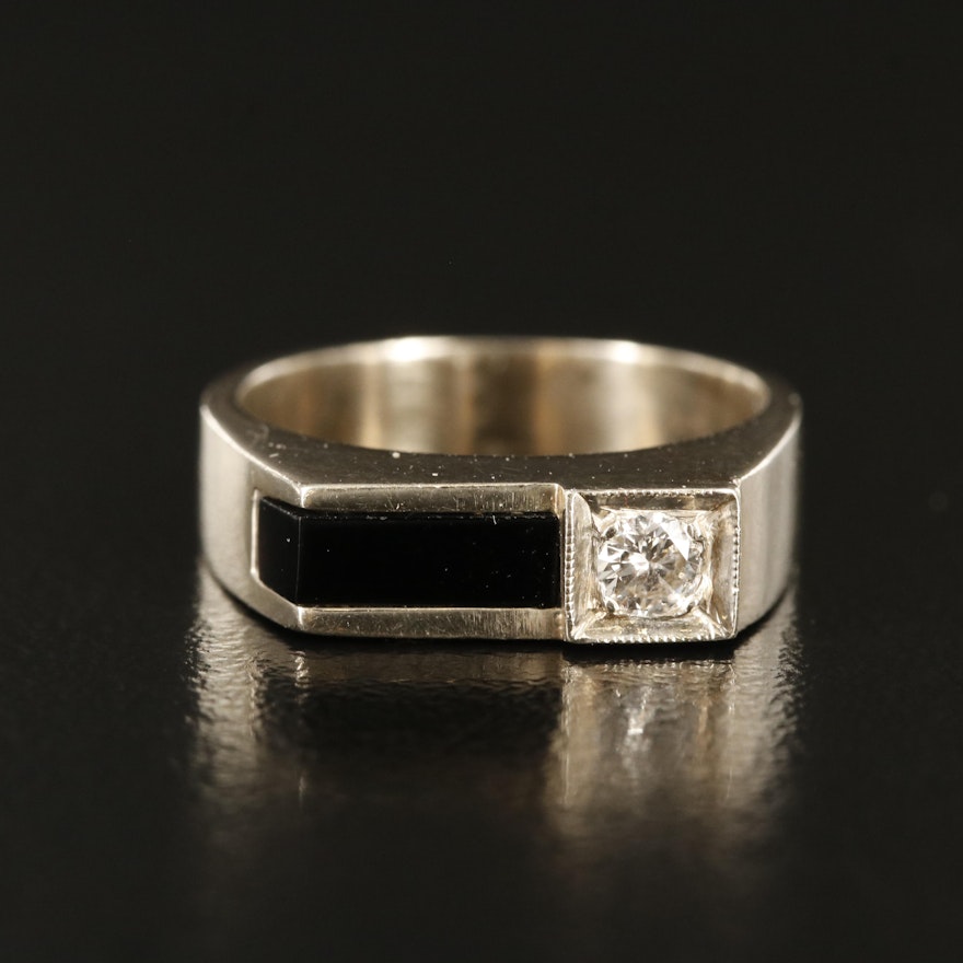14K Diamond and Black Onyx Asymmetrical Ring