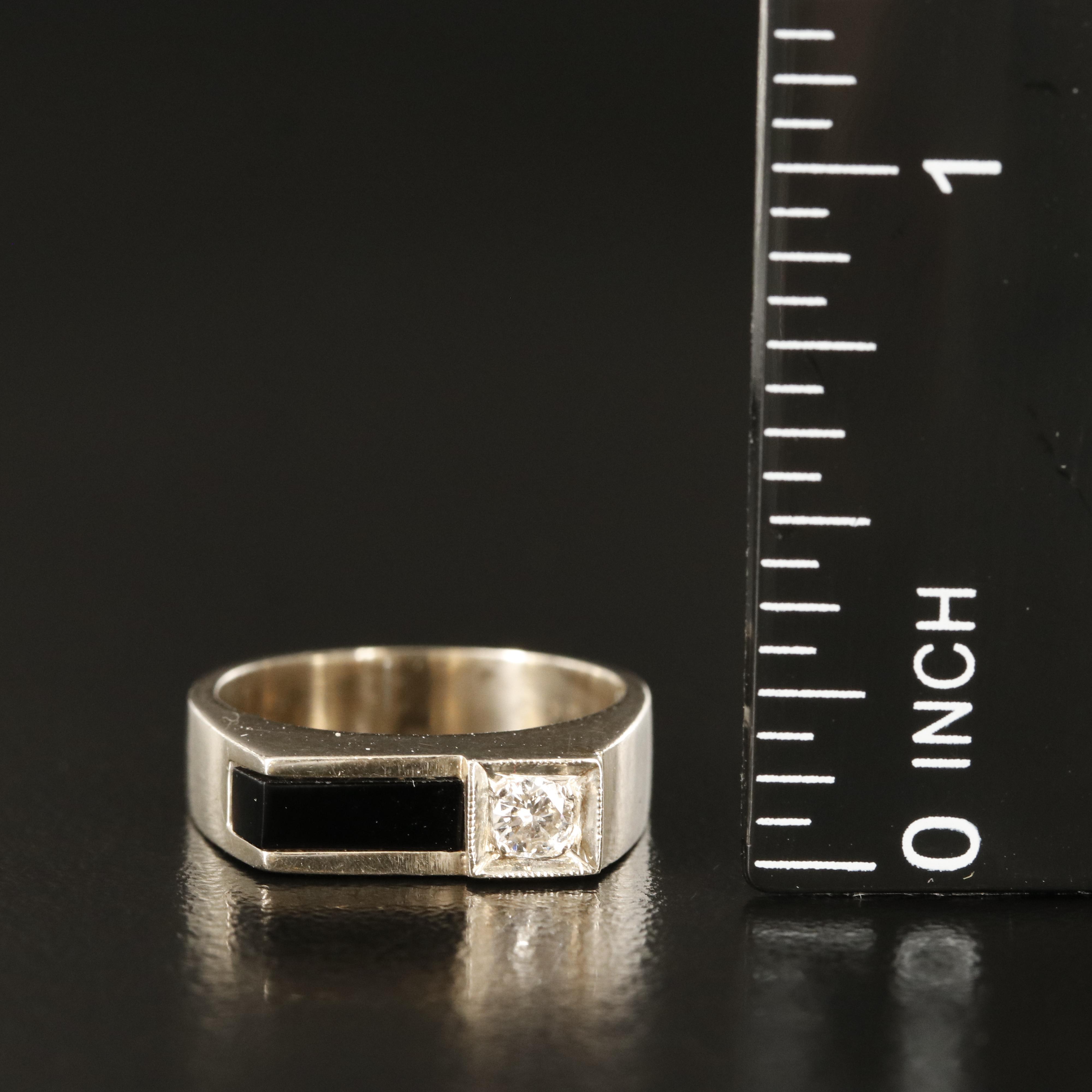 14K Diamond and Black Onyx Asymmetrical Ring