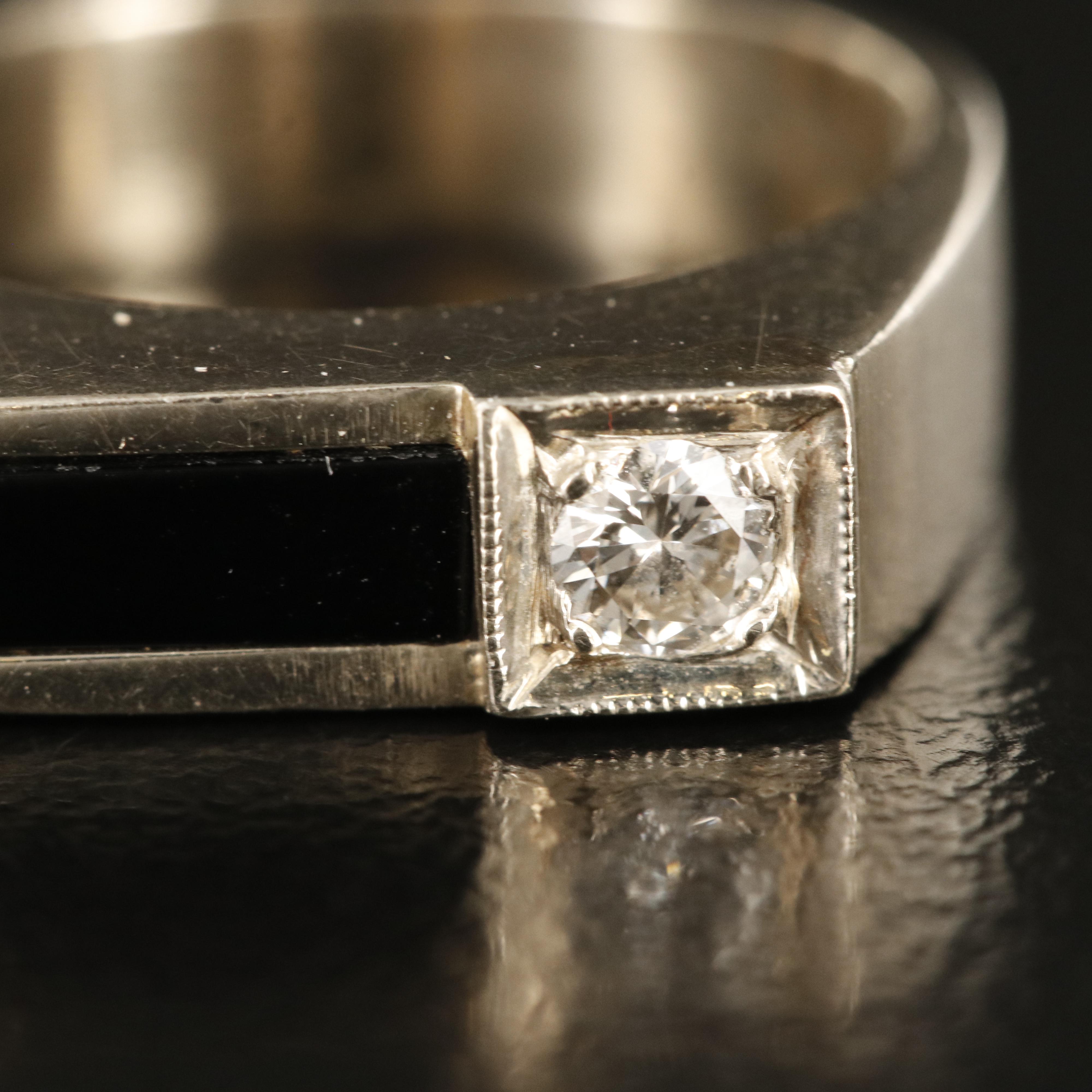 14K Diamond and Black Onyx Asymmetrical Ring