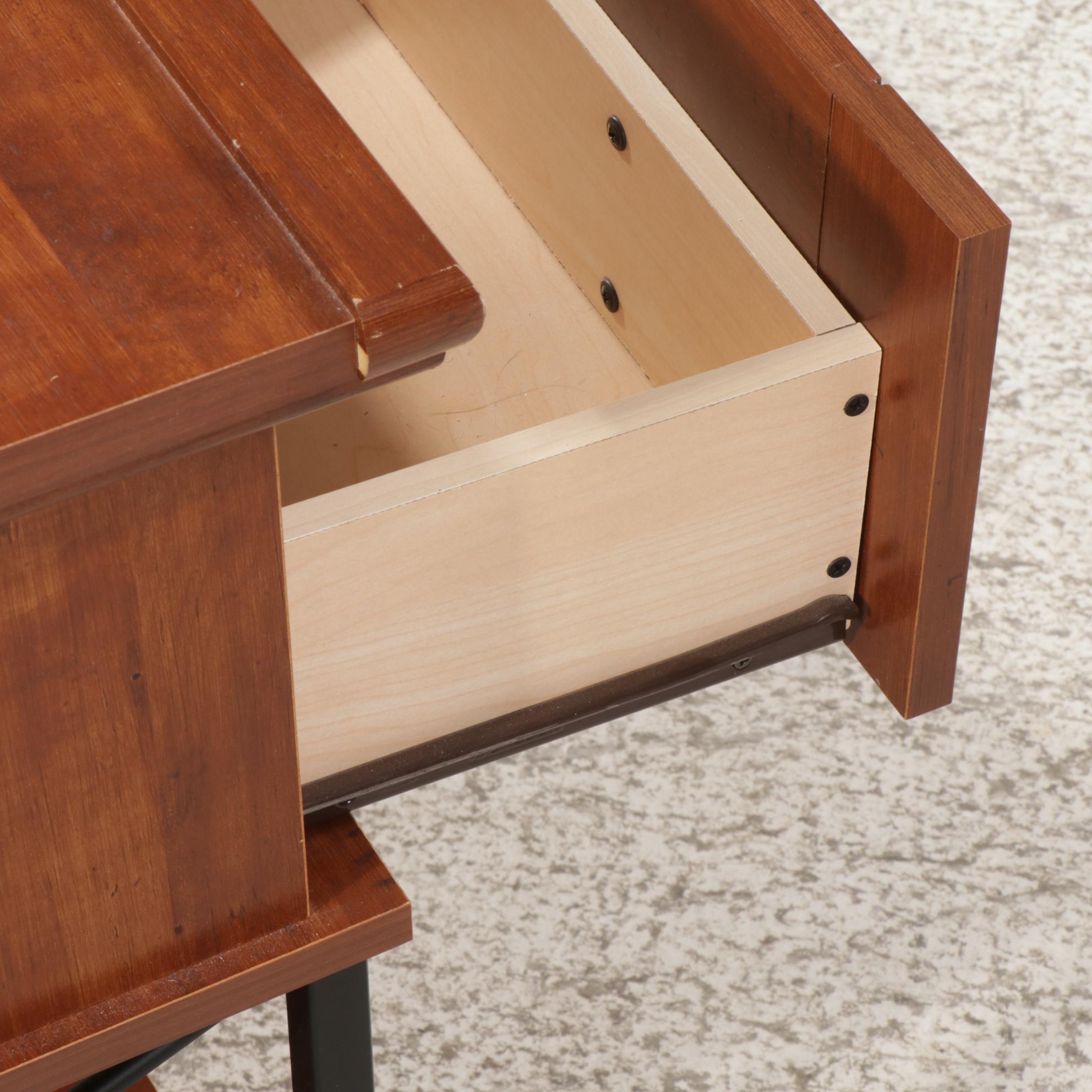 Sauder Wood-Stained and Metal Single-Drawer Tiered Television Stand