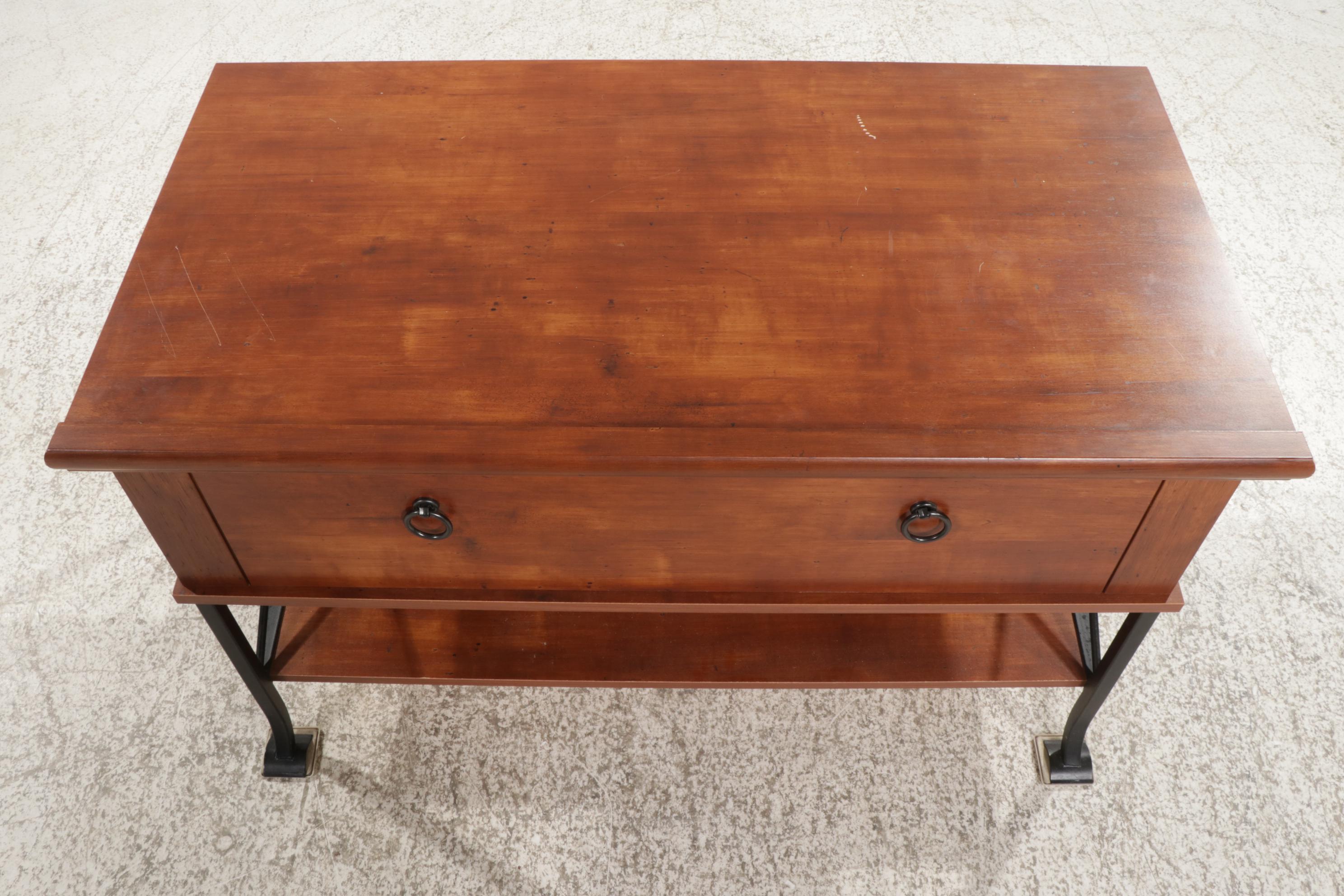 Sauder Wood-Stained and Metal Single-Drawer Tiered Television Stand