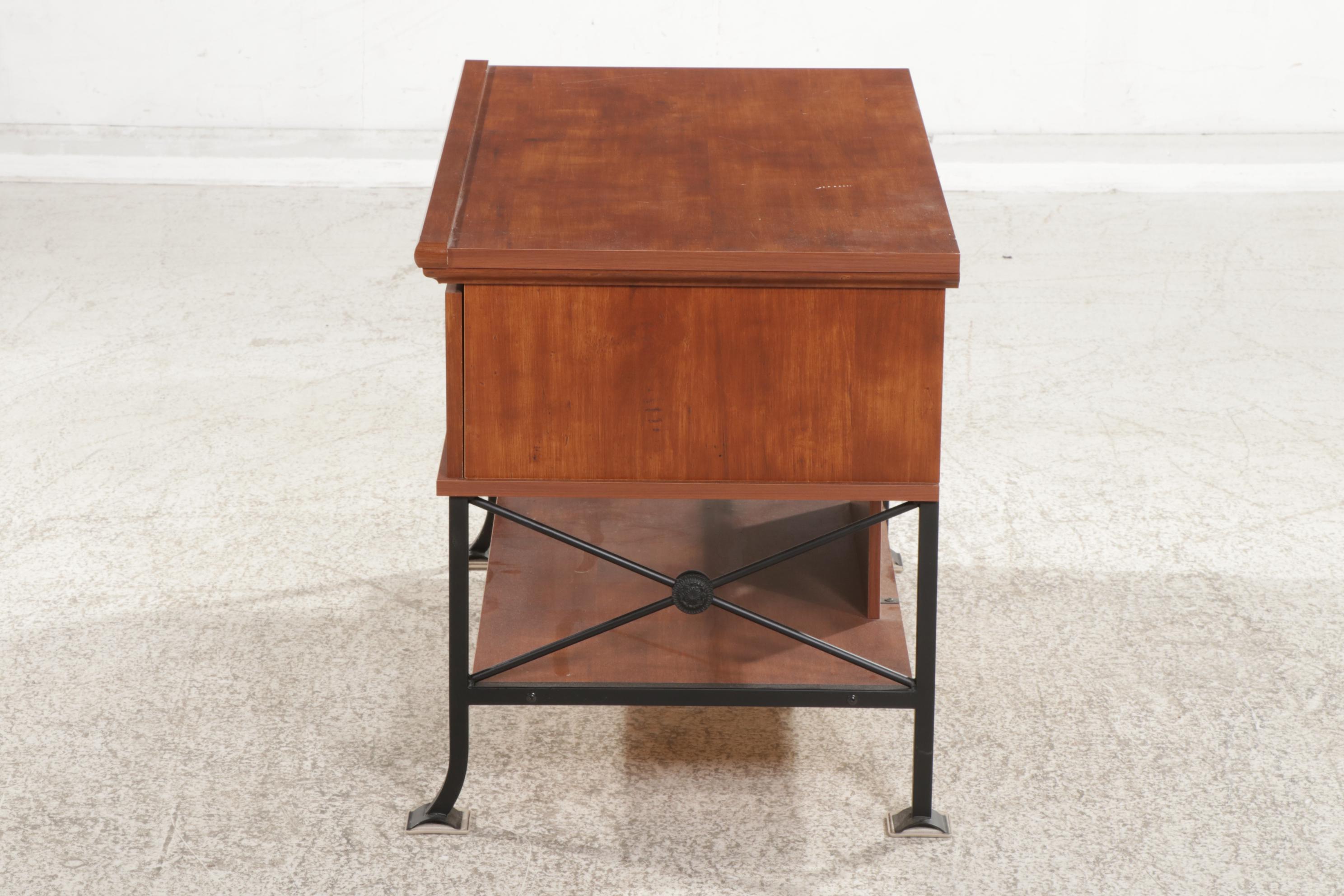 Sauder Wood-Stained and Metal Single-Drawer Tiered Television Stand