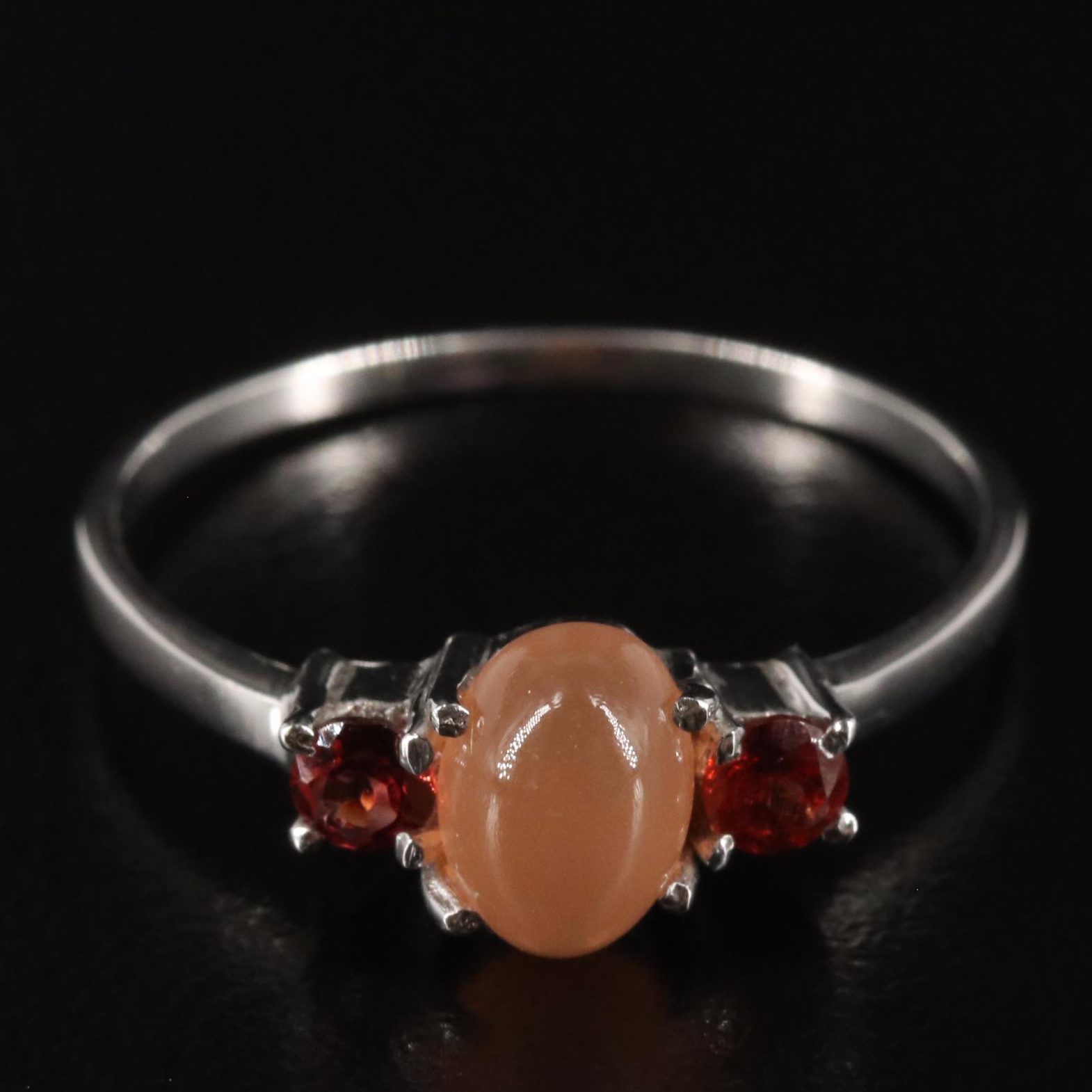 Sterling Moonstone and Garnet Ring
