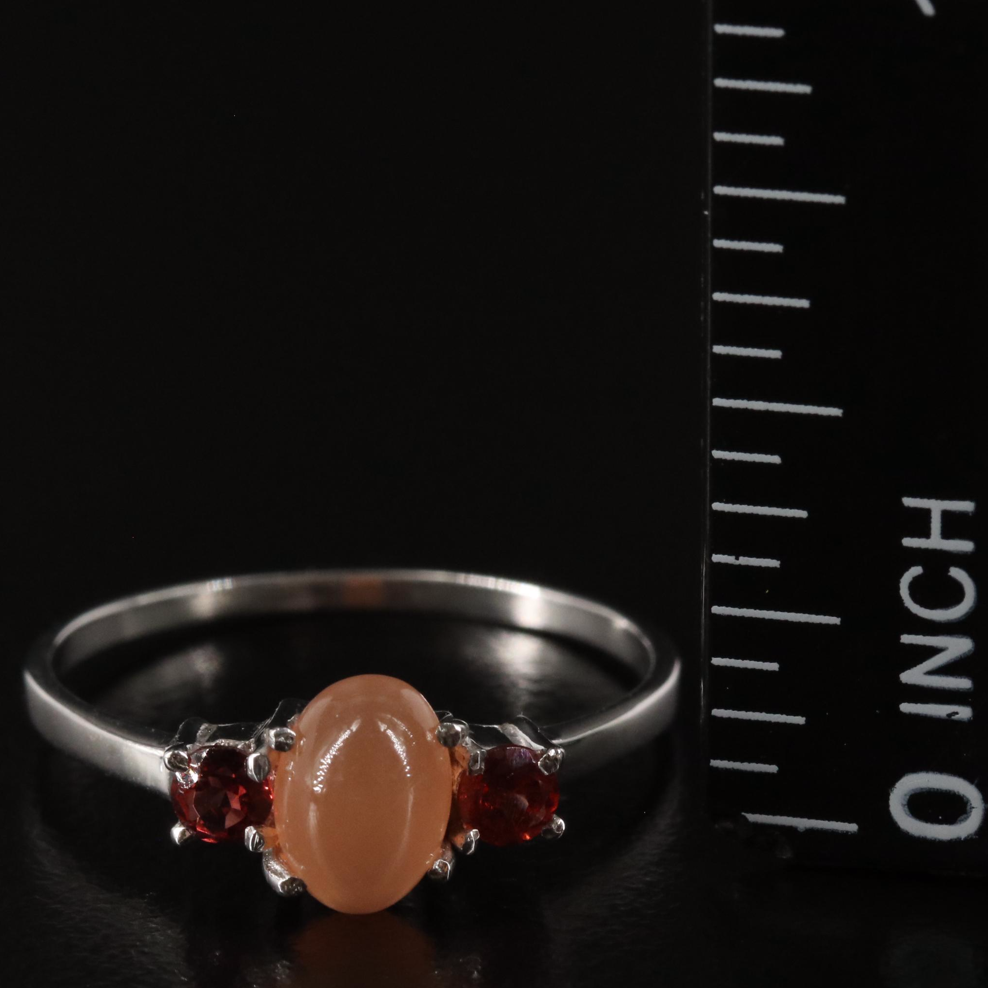 Sterling Moonstone and Garnet Ring