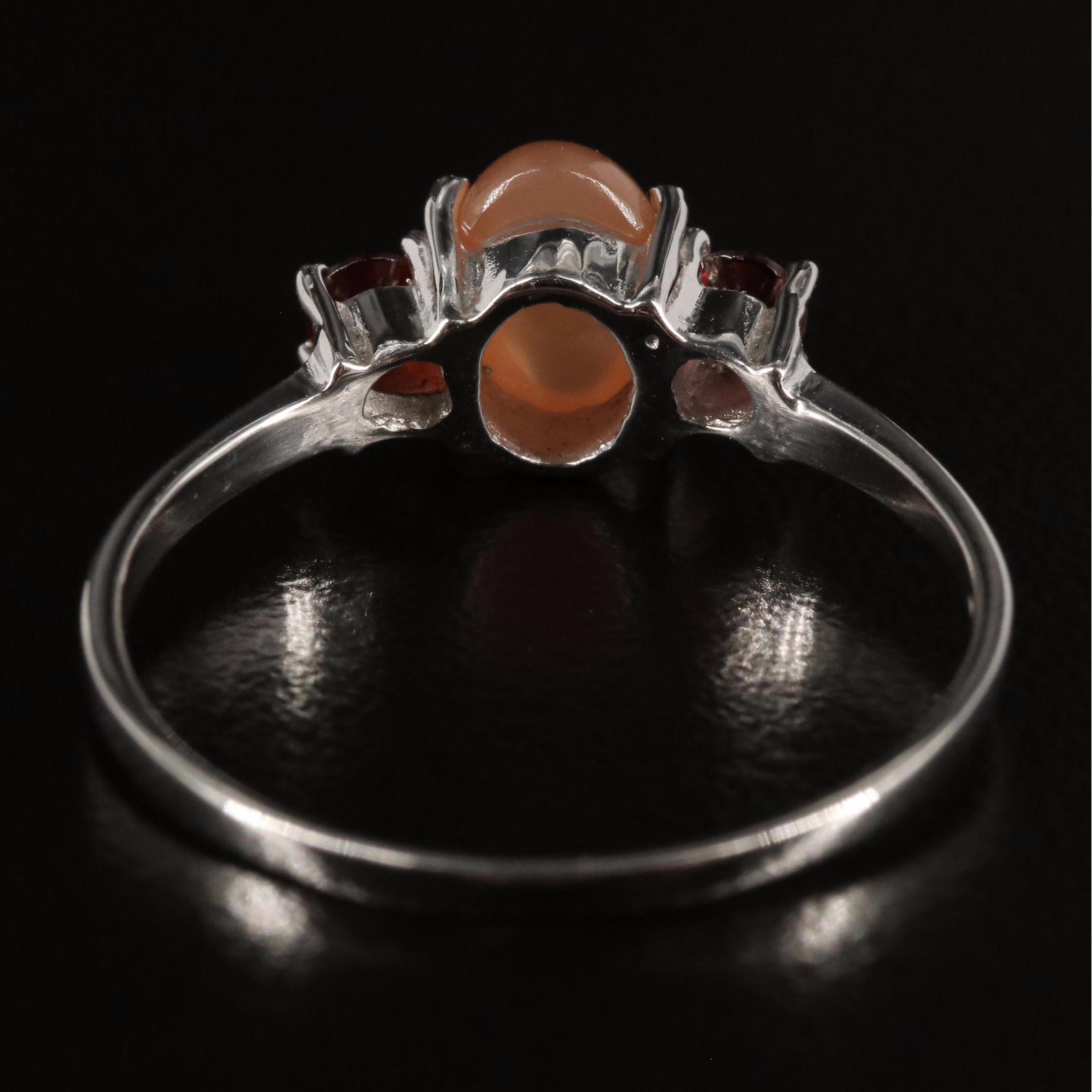 Sterling Moonstone and Garnet Ring