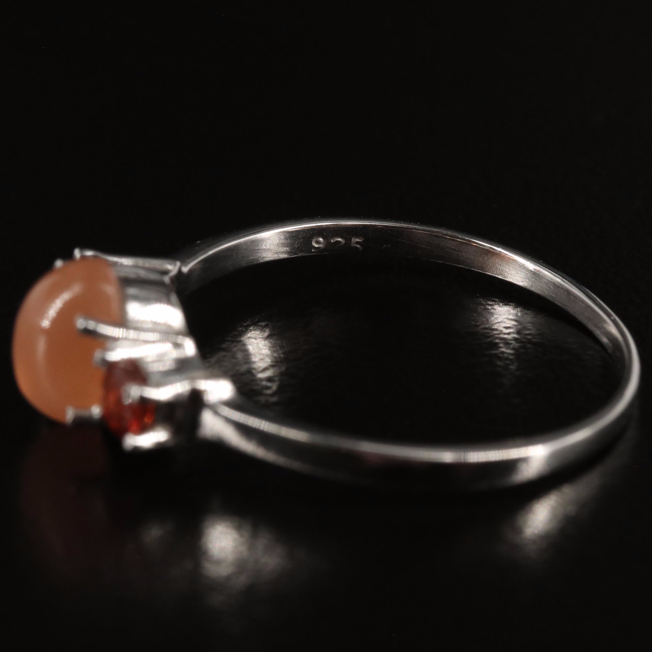 Sterling Moonstone and Garnet Ring