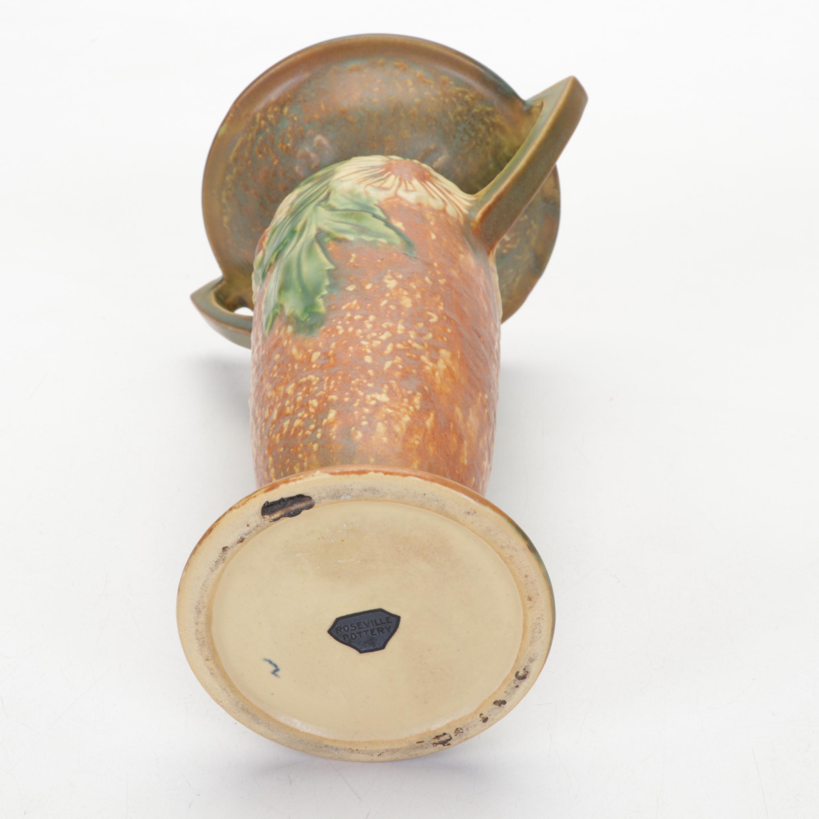 Roseville Pottery "Dahlrose" Earthenware Vase and Console Bowl, circa 1928