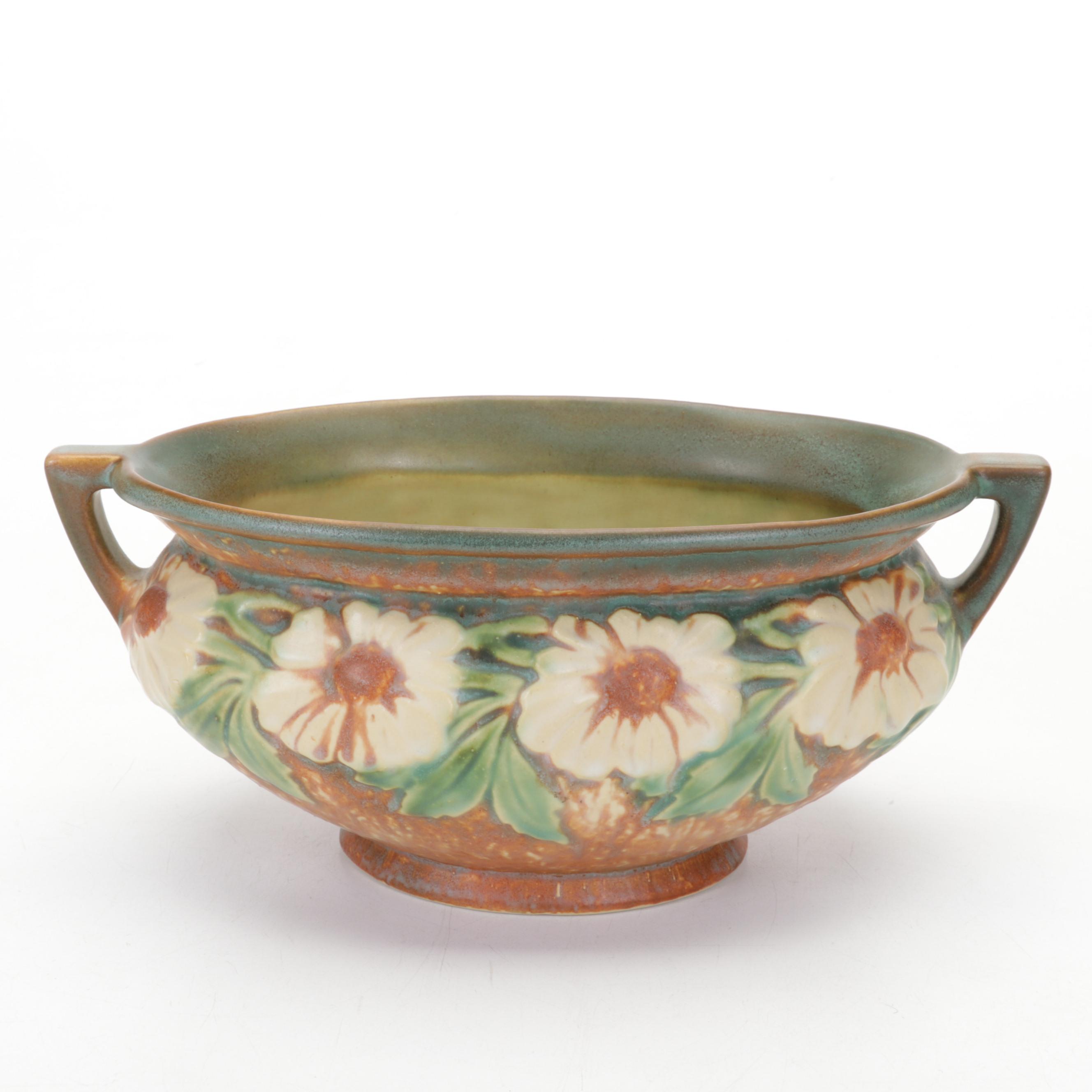 Roseville Pottery "Dahlrose" Earthenware Vase and Console Bowl, circa 1928