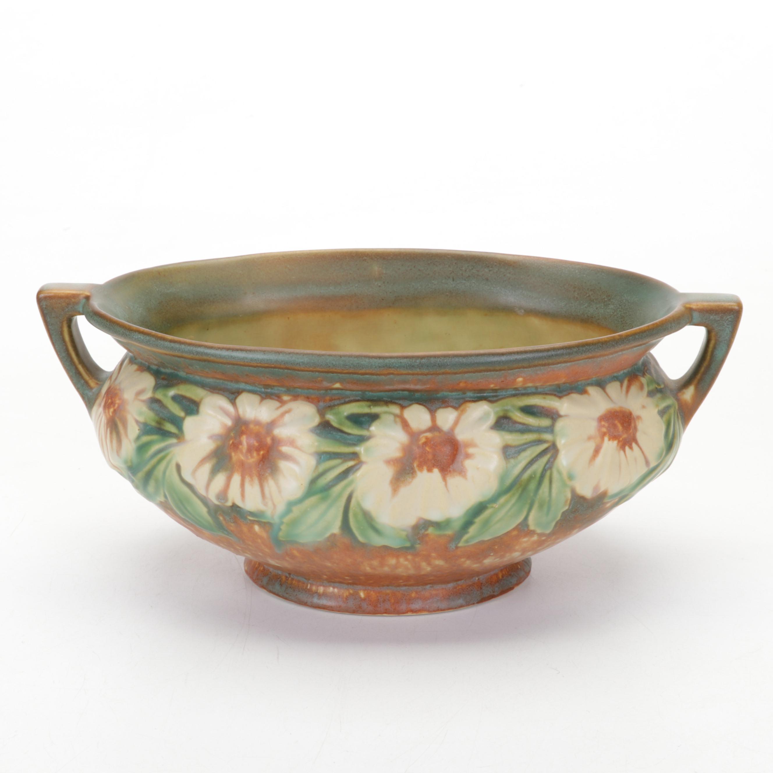 Roseville Pottery "Dahlrose" Earthenware Vase and Console Bowl, circa 1928