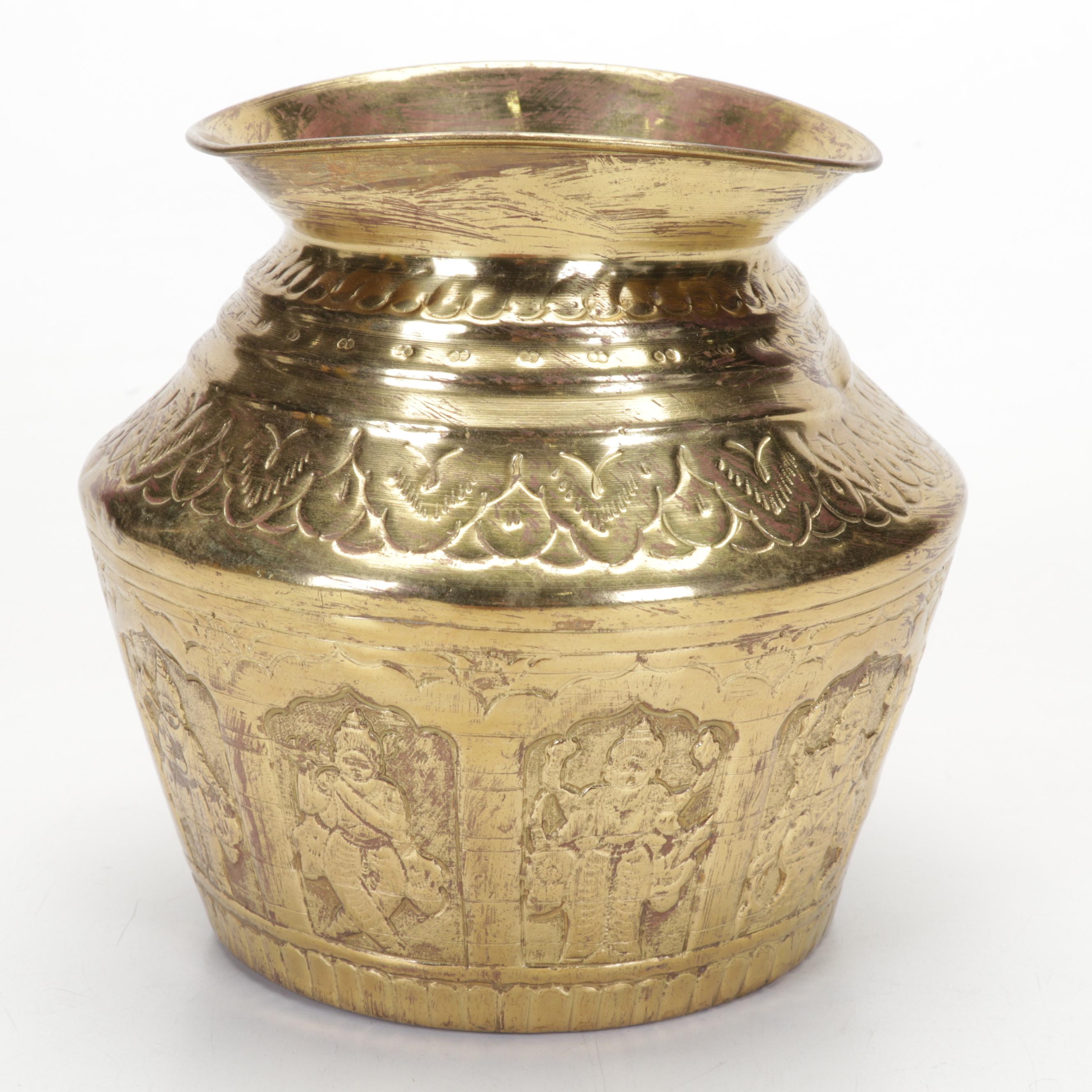 Brass Om Sculpture, Brass Planter, Native American Sand Art, and More Decor