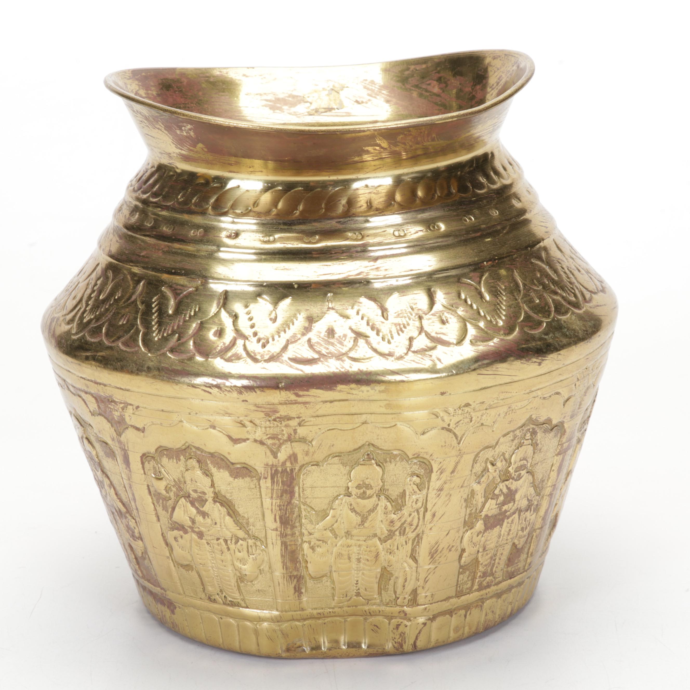 Brass Om Sculpture, Brass Planter, Native American Sand Art, and More Decor