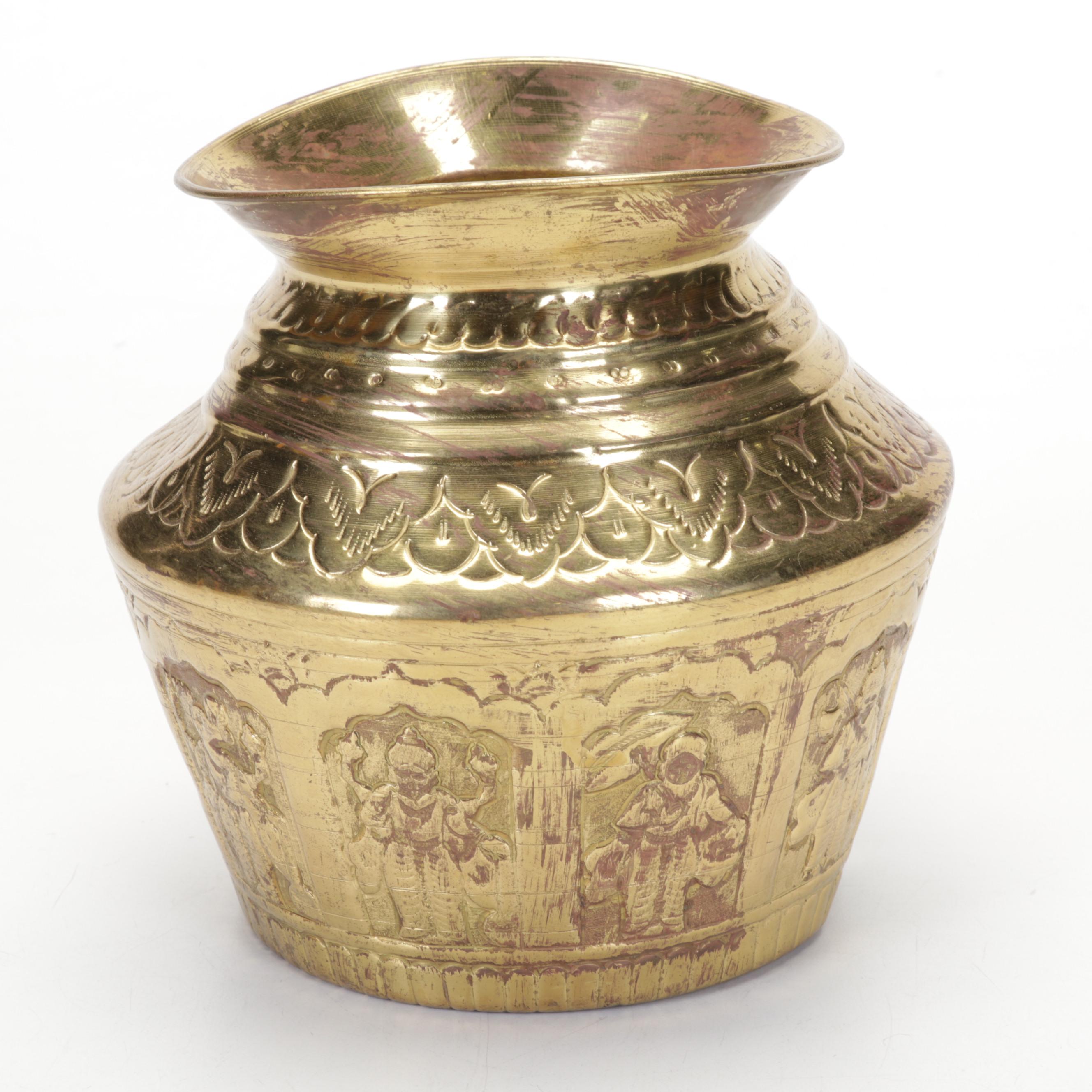 Brass Om Sculpture, Brass Planter, Native American Sand Art, and More Decor