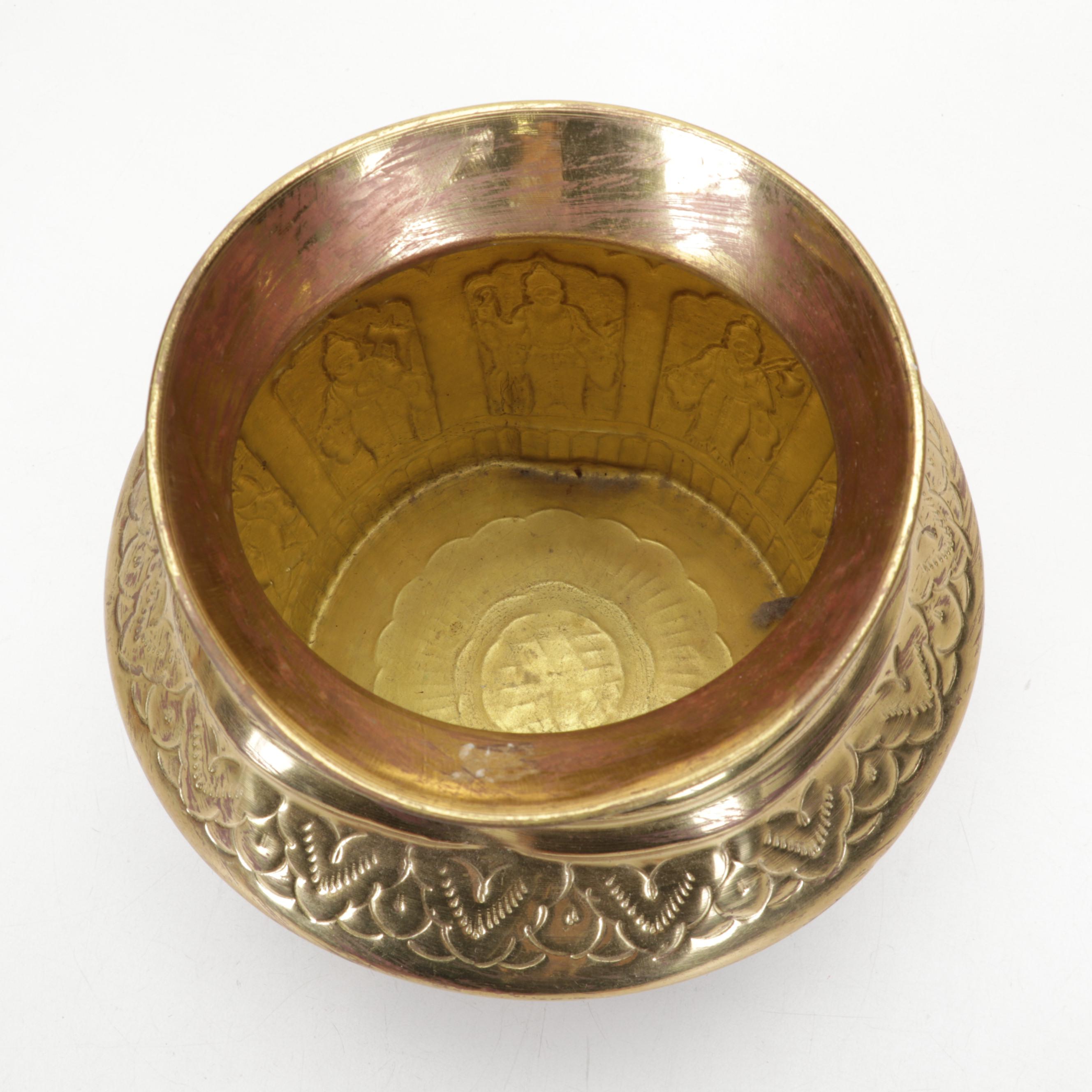 Brass Om Sculpture, Brass Planter, Native American Sand Art, and More Decor