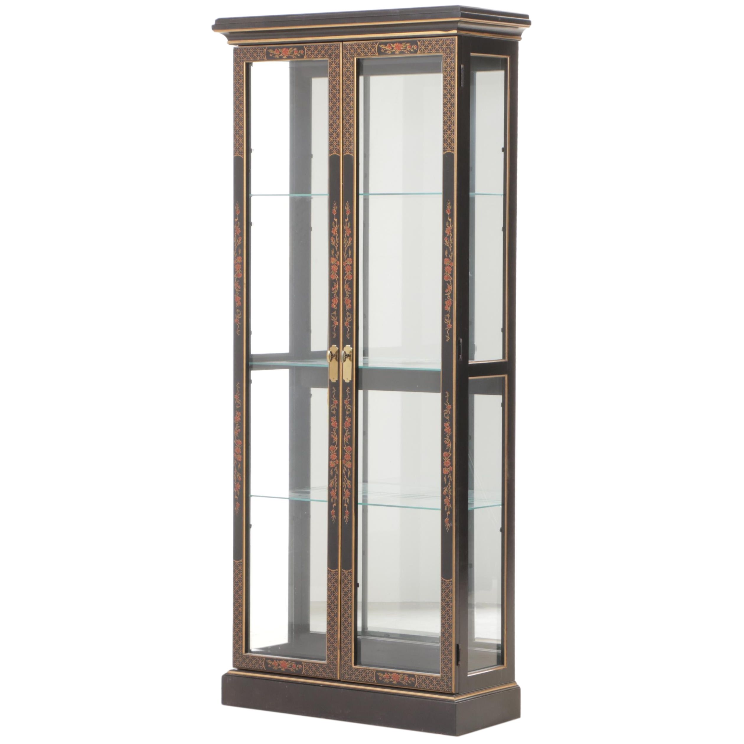 Pulaski Ebonized, Parcel-Gilt, and Chinoiserie-Decorated Display Cabinet