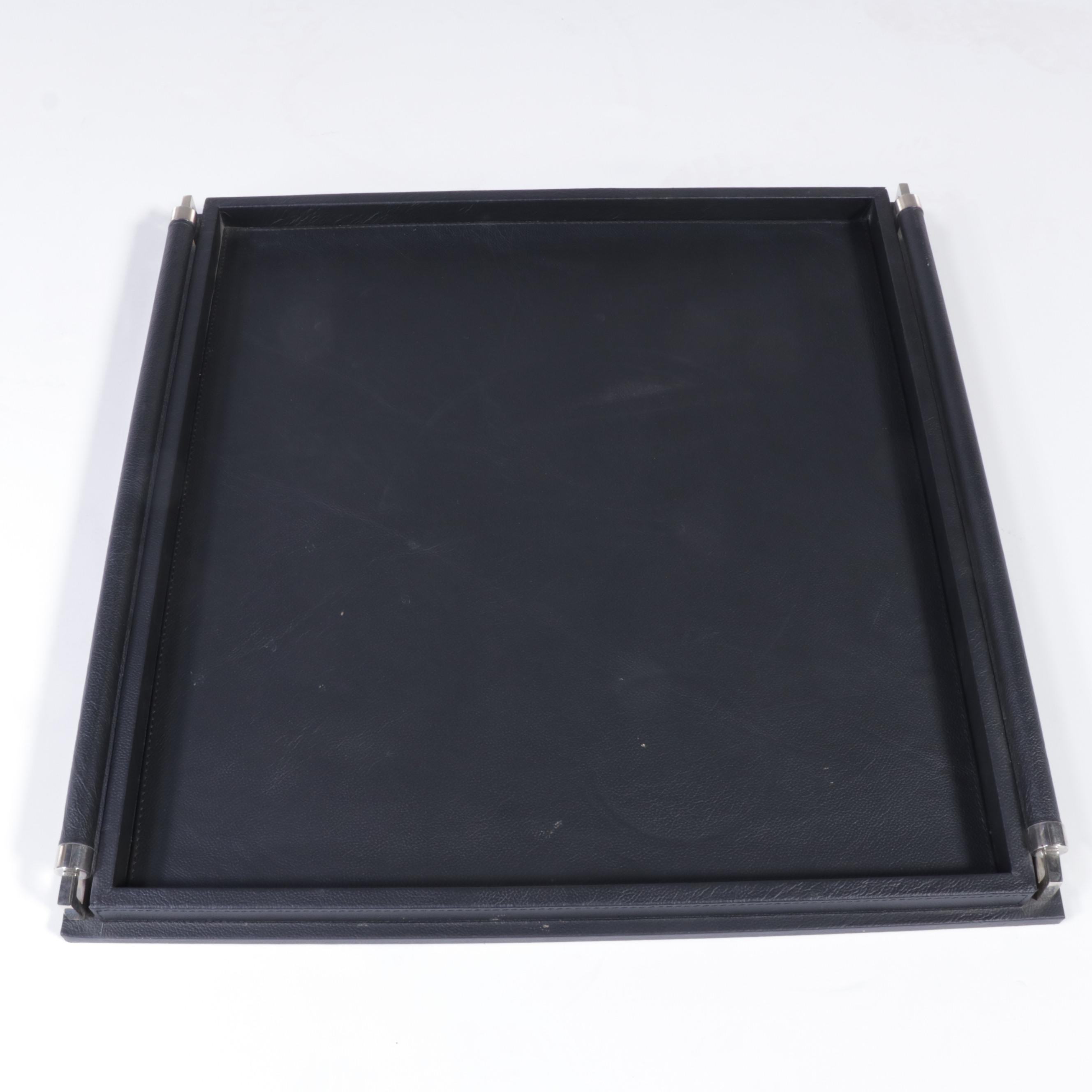 Global Views Double Handled Leather Wrapped Tray