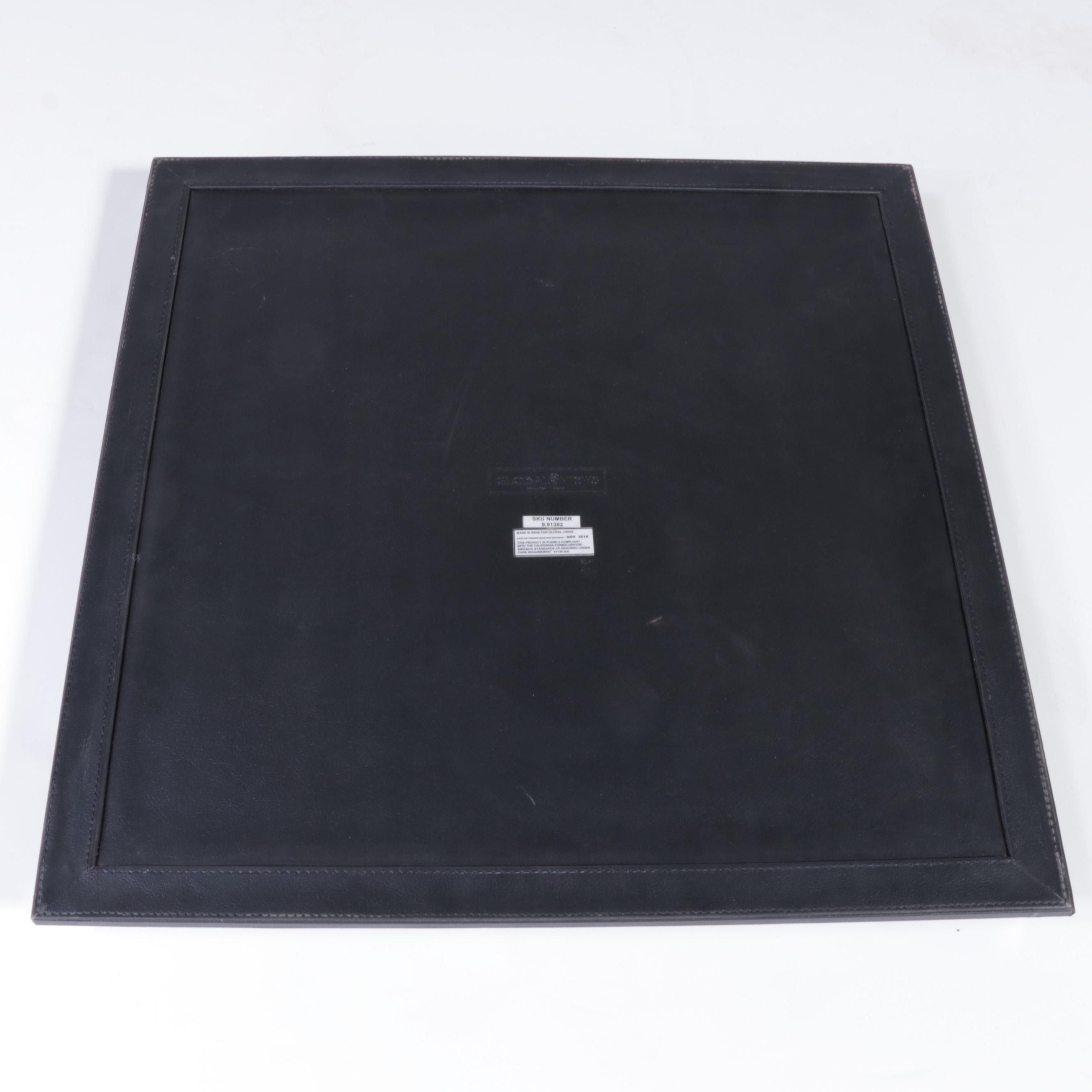 Global Views Double Handled Leather Wrapped Tray