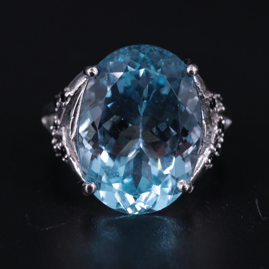 Sterling Blue Topaz and Cubic Zirconia Ring