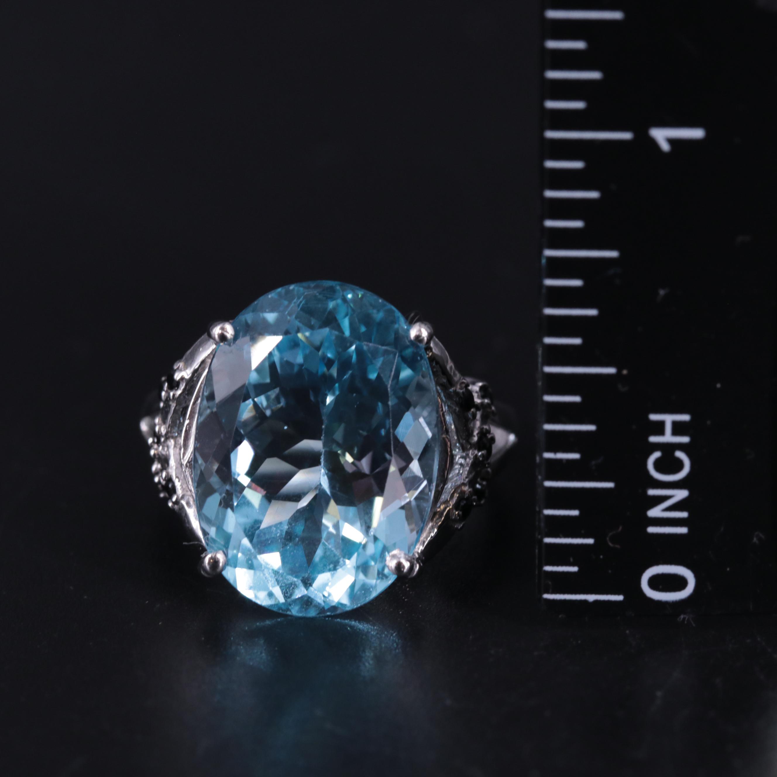 Sterling Blue Topaz and Cubic Zirconia Ring