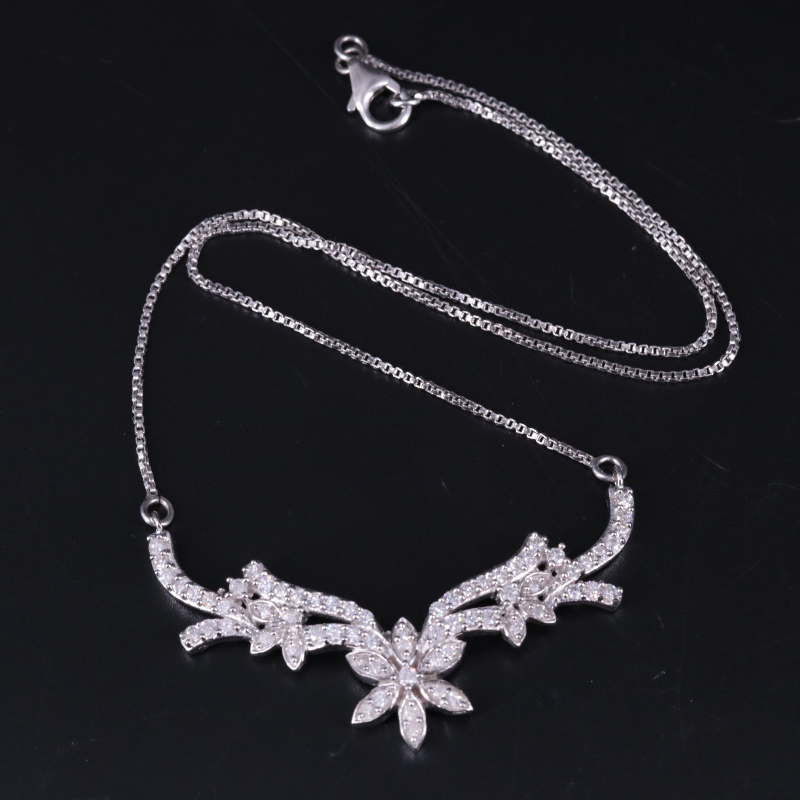 Sterling Cubic Zirconia Flower and Vines Necklace