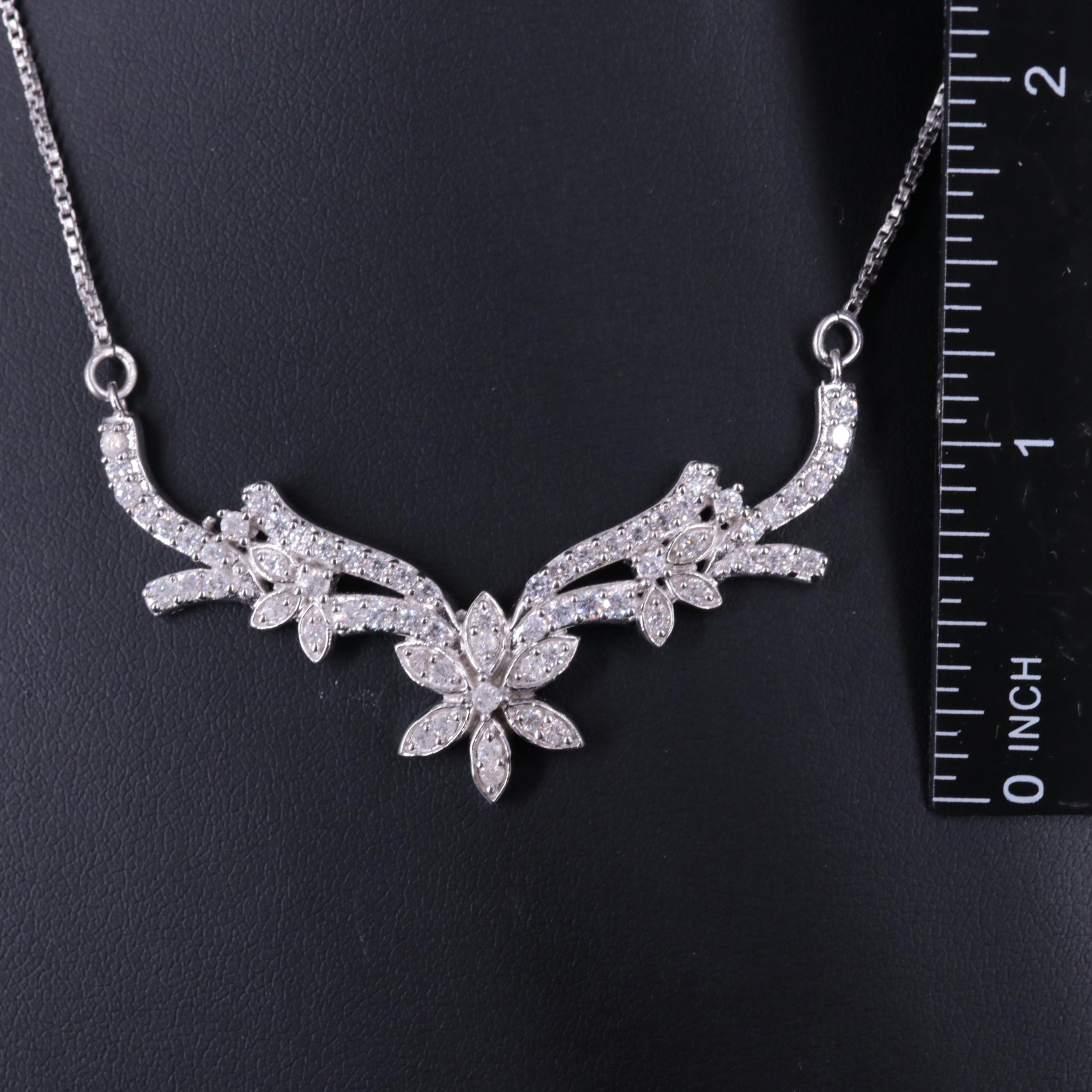 Sterling Cubic Zirconia Flower and Vines Necklace