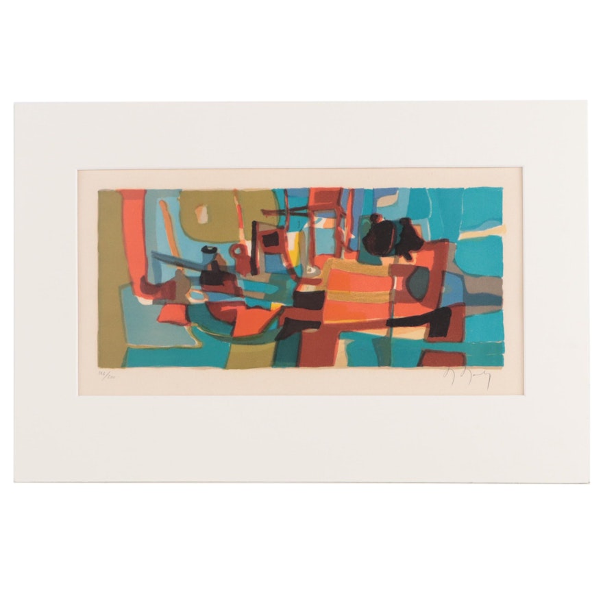 Marcel Mouly Lithograph "Composition In Blue," 1976