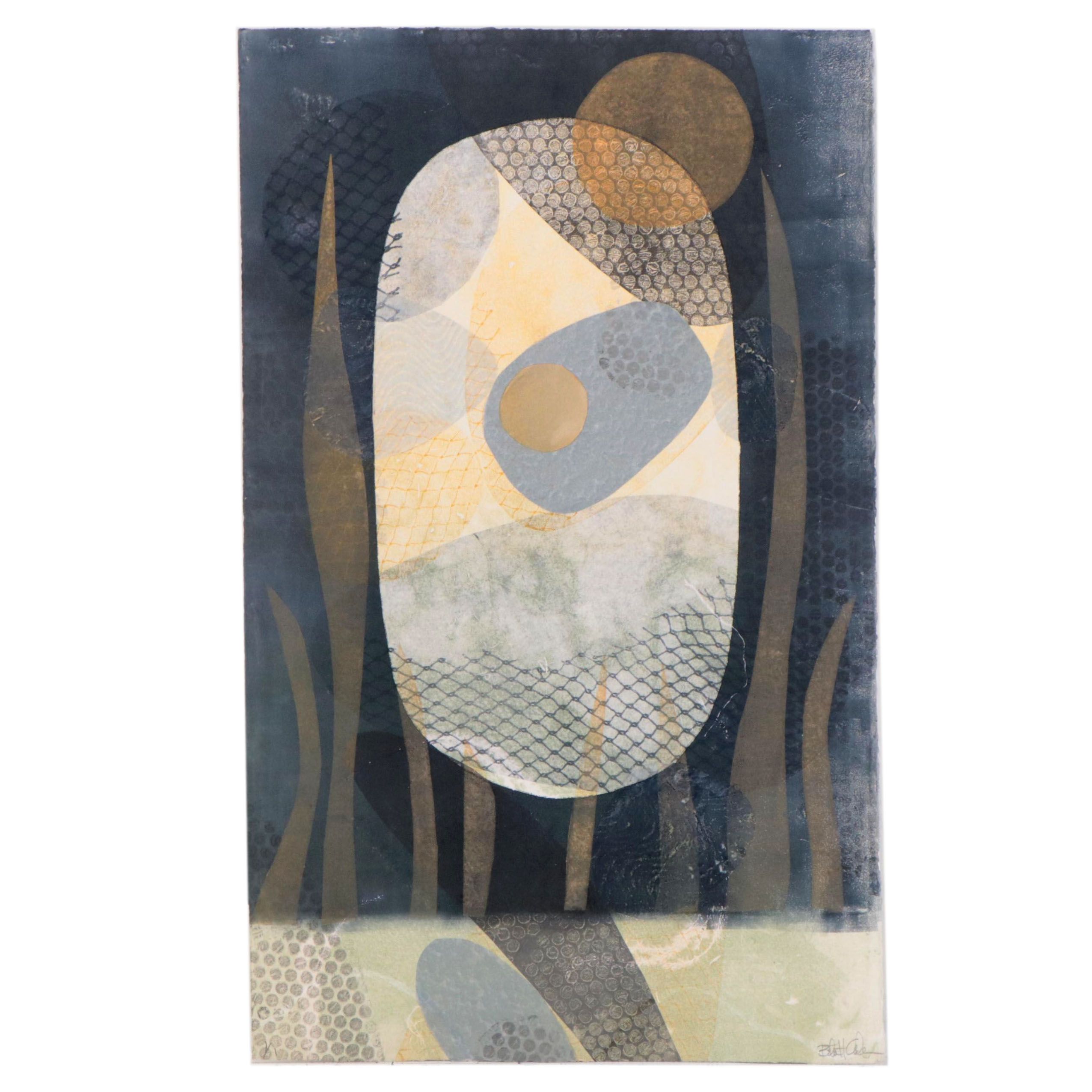 Beth Herman Adler Biomorphic Monoprint "Lingam", 21st Century