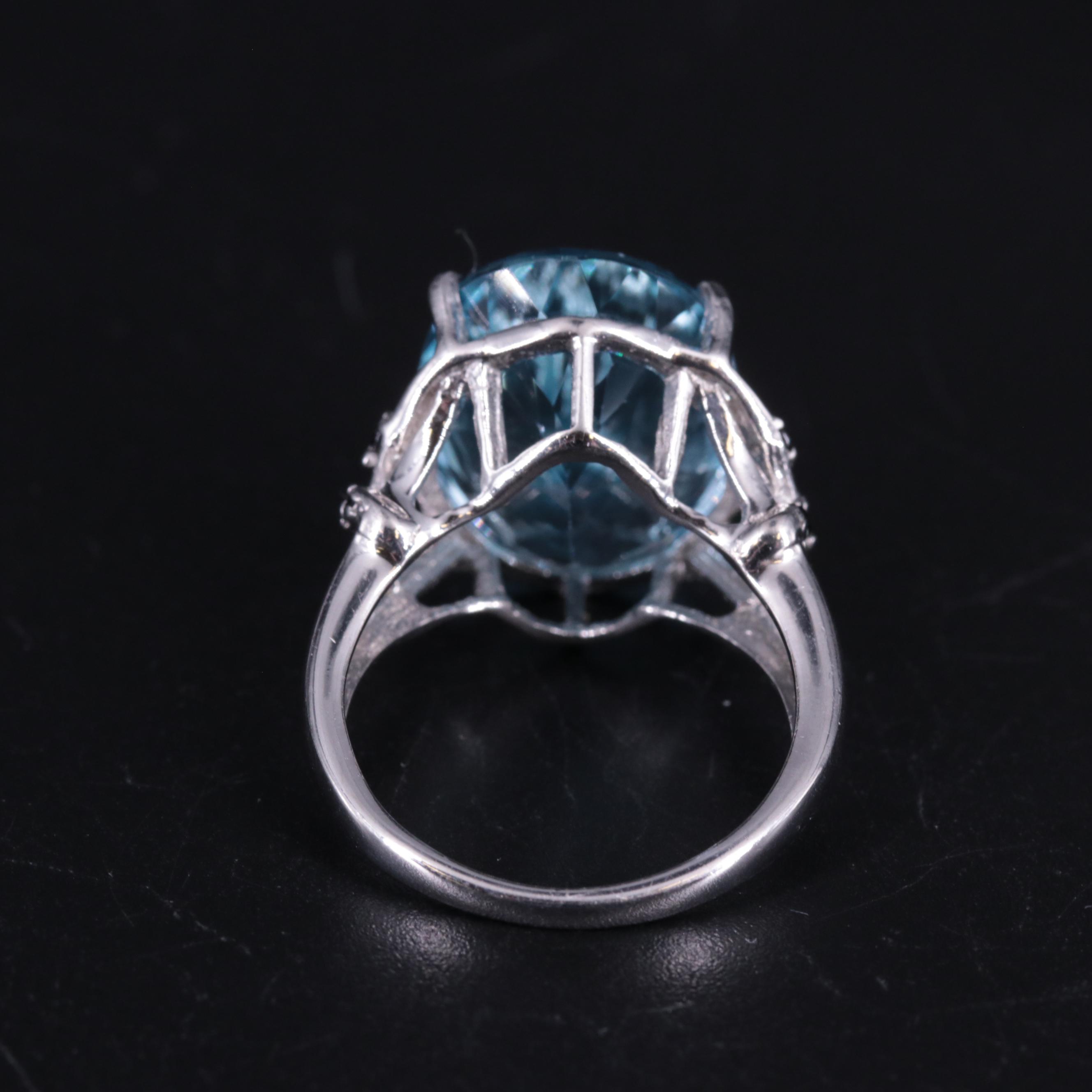Sterling Blue Topaz and Cubic Zirconia Ring
