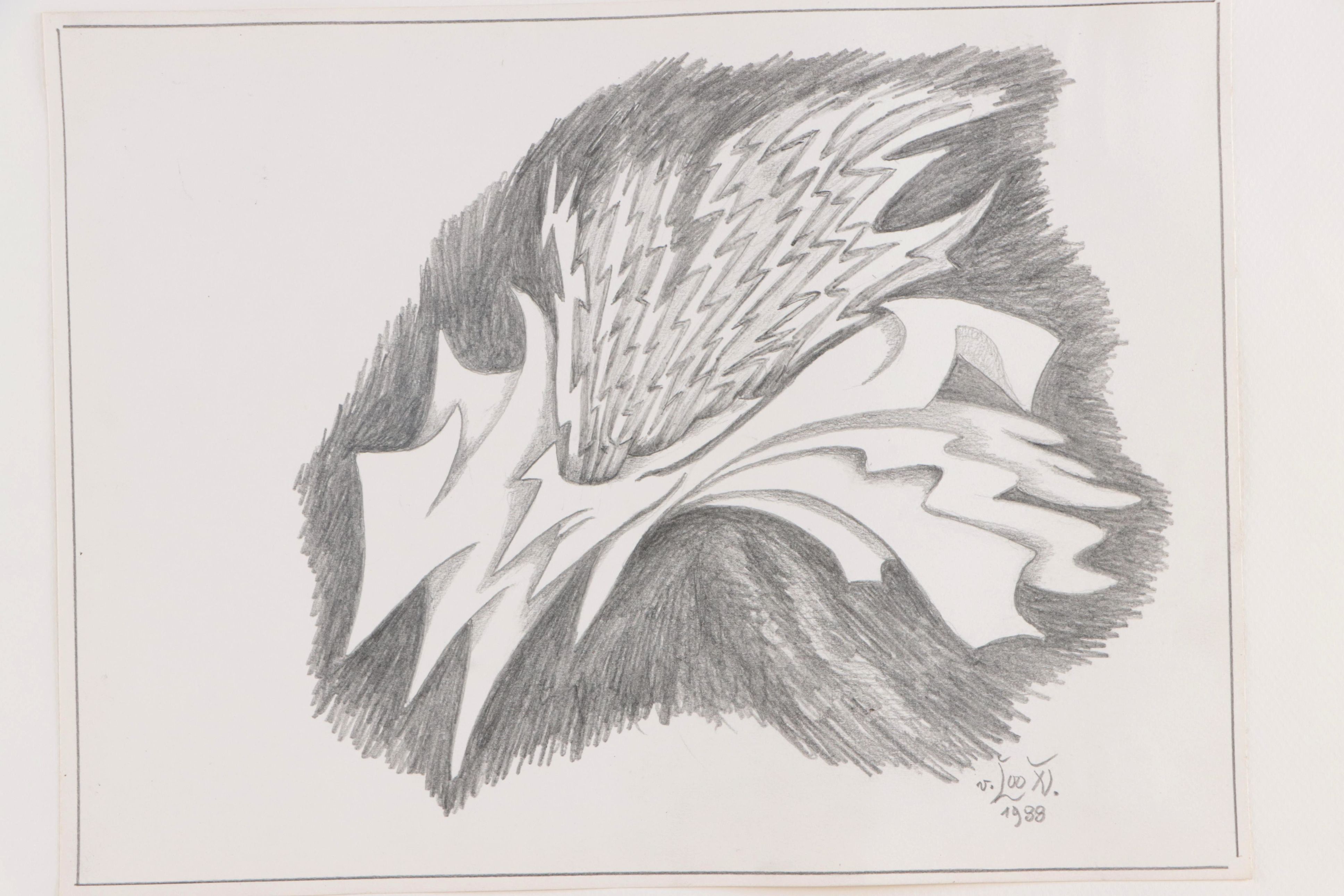 Gustav Von der Loo Abstract Graphite Drawing, 1988