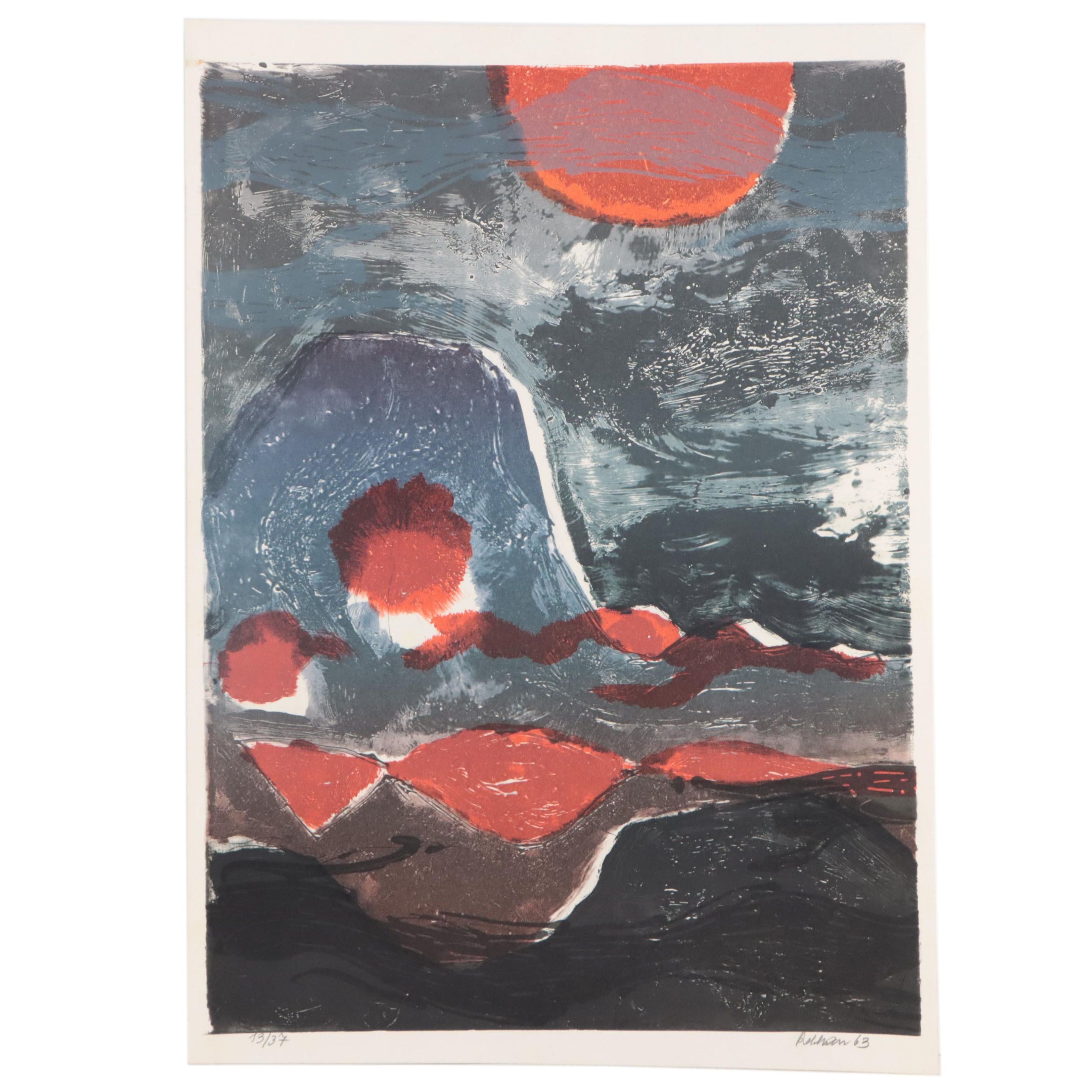 Dominik Rebhan Lithograph "Bewegte Landschaft," 1963