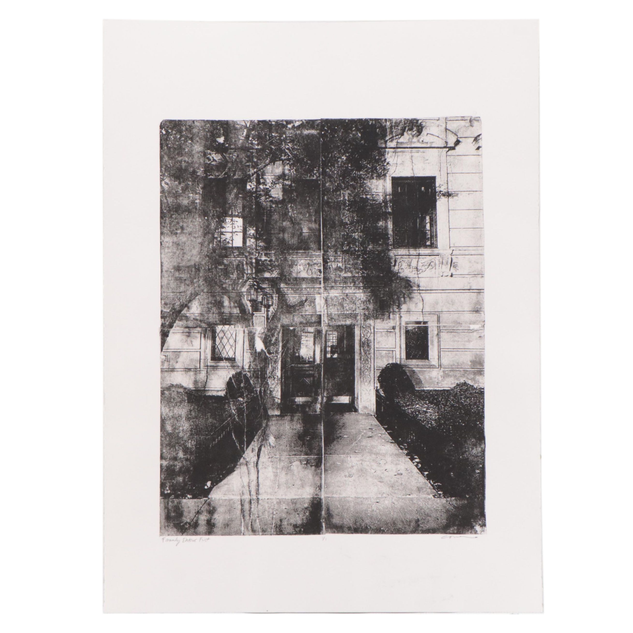 Julie Cowan Lithograph Monoprint "Family Enters First"