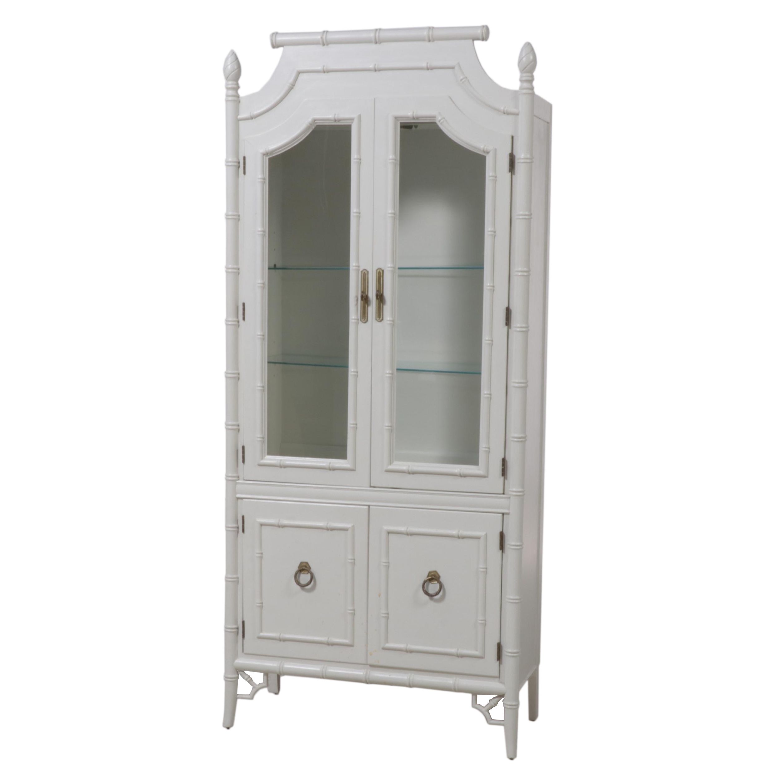 Thomasville White-Painted Faux-Bamboo Chinoiserie China Cabinet