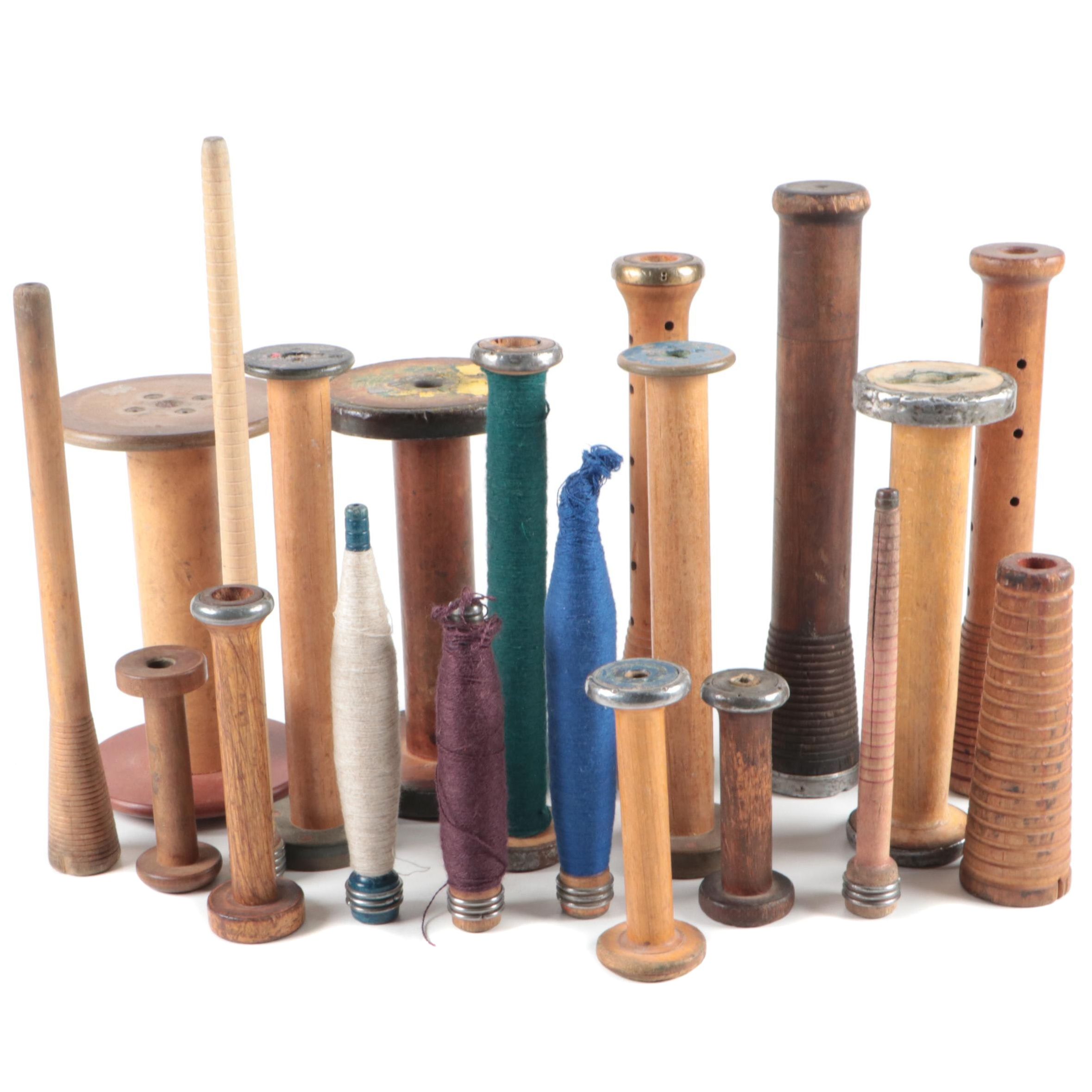 Wooden and Metal Fabric and Threading Spools, Early 20th Century