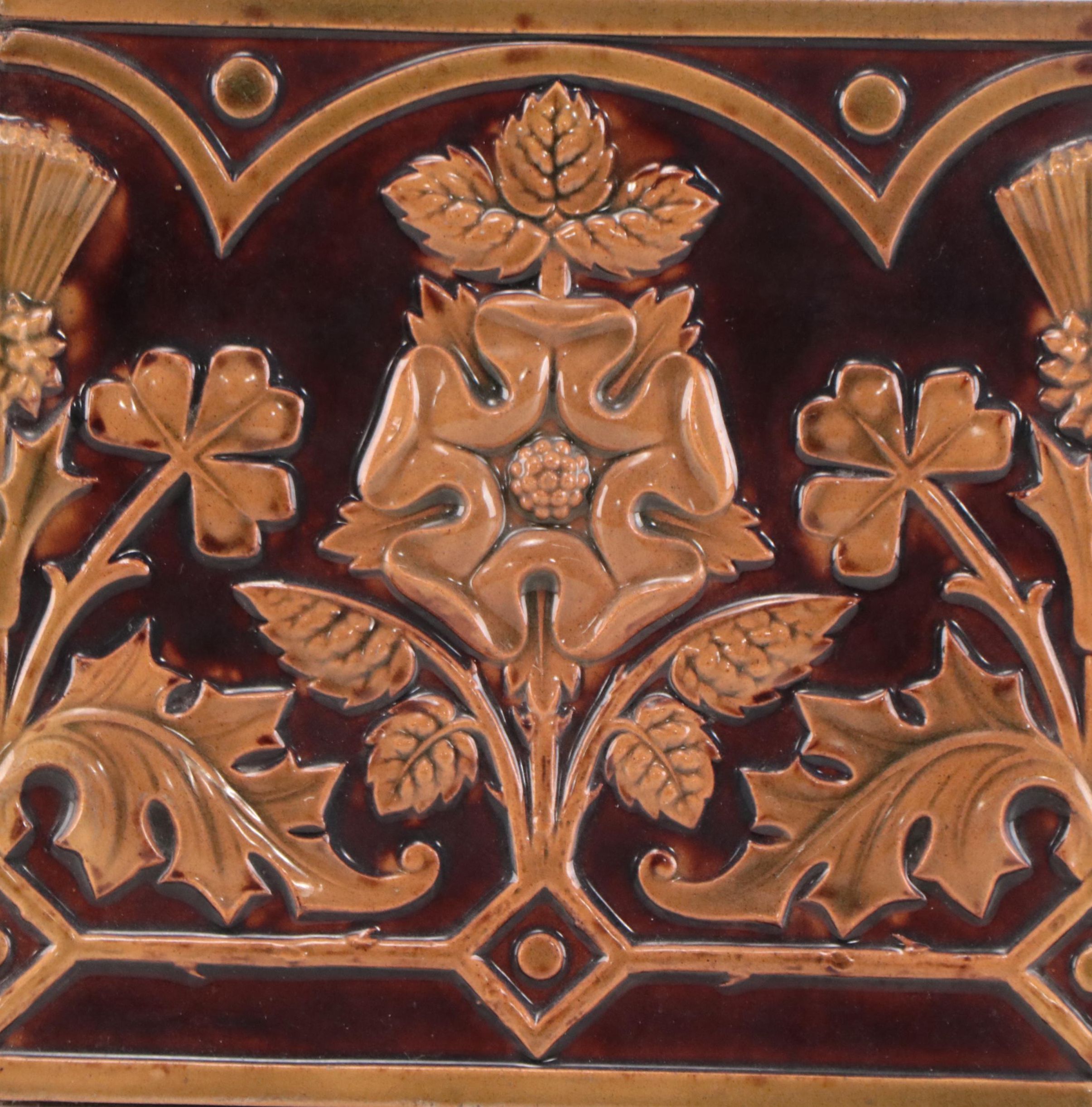 Campbell Pottery Glazed Earthenware Tile of Tudor Rose, Circa 1920