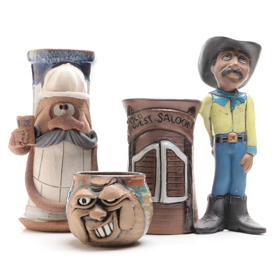 Studio Pottery Character Mugs and Figurine