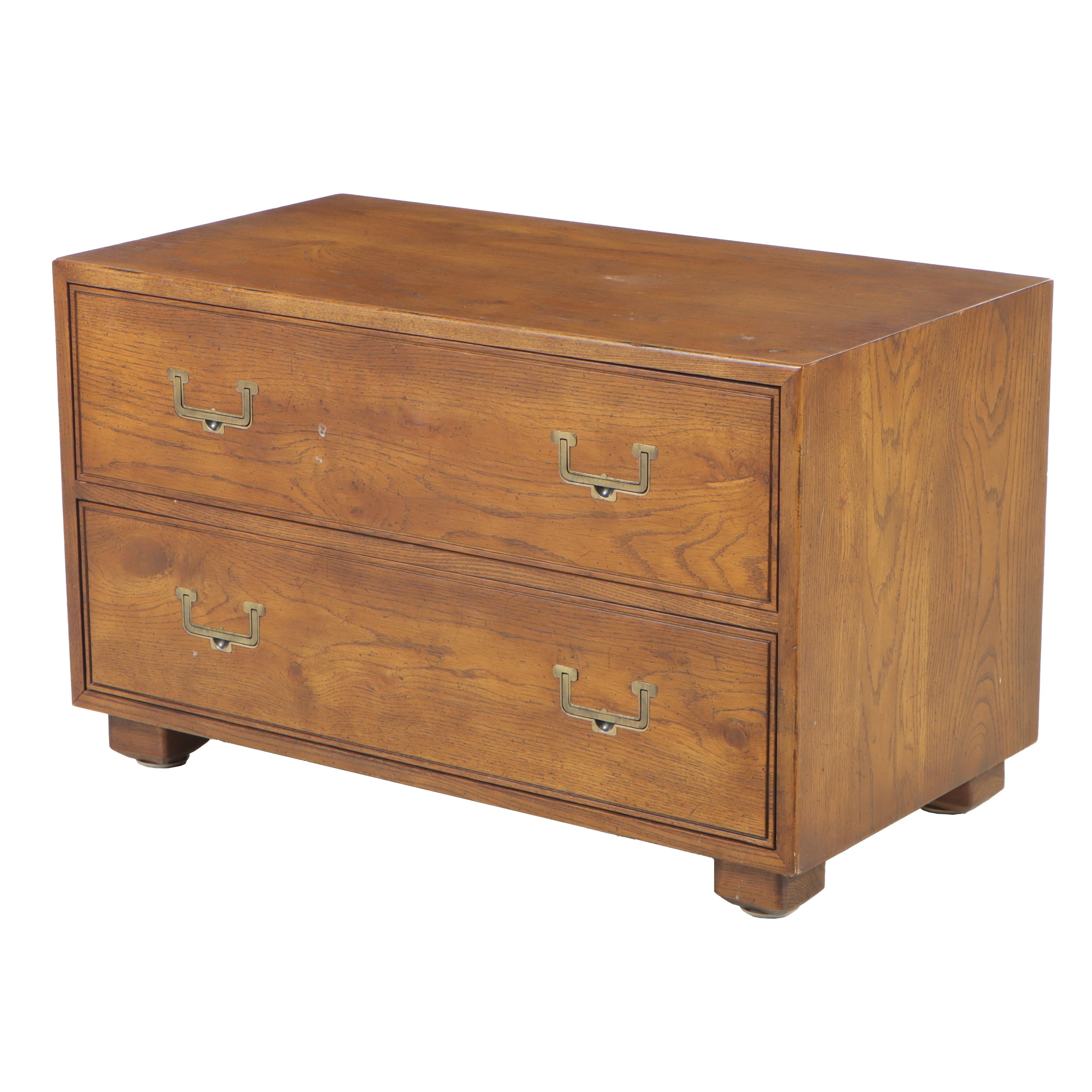 Henredon "Artefacts" Campaign Style Oak Two-Drawer Low Chest, circa 1970