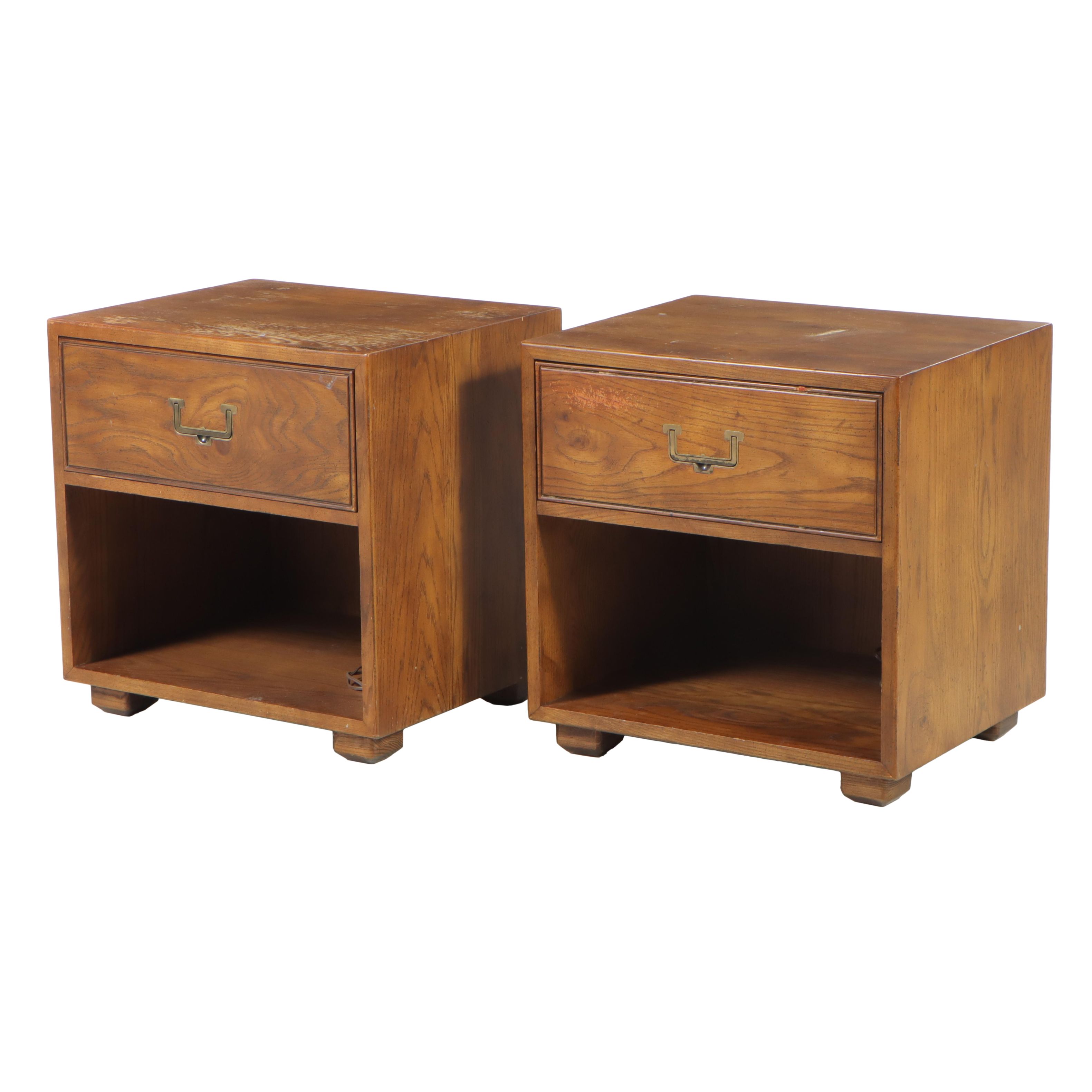 Pair of Henredon "Artefacts" Campaign Style Oak Nightstands, circa 1970