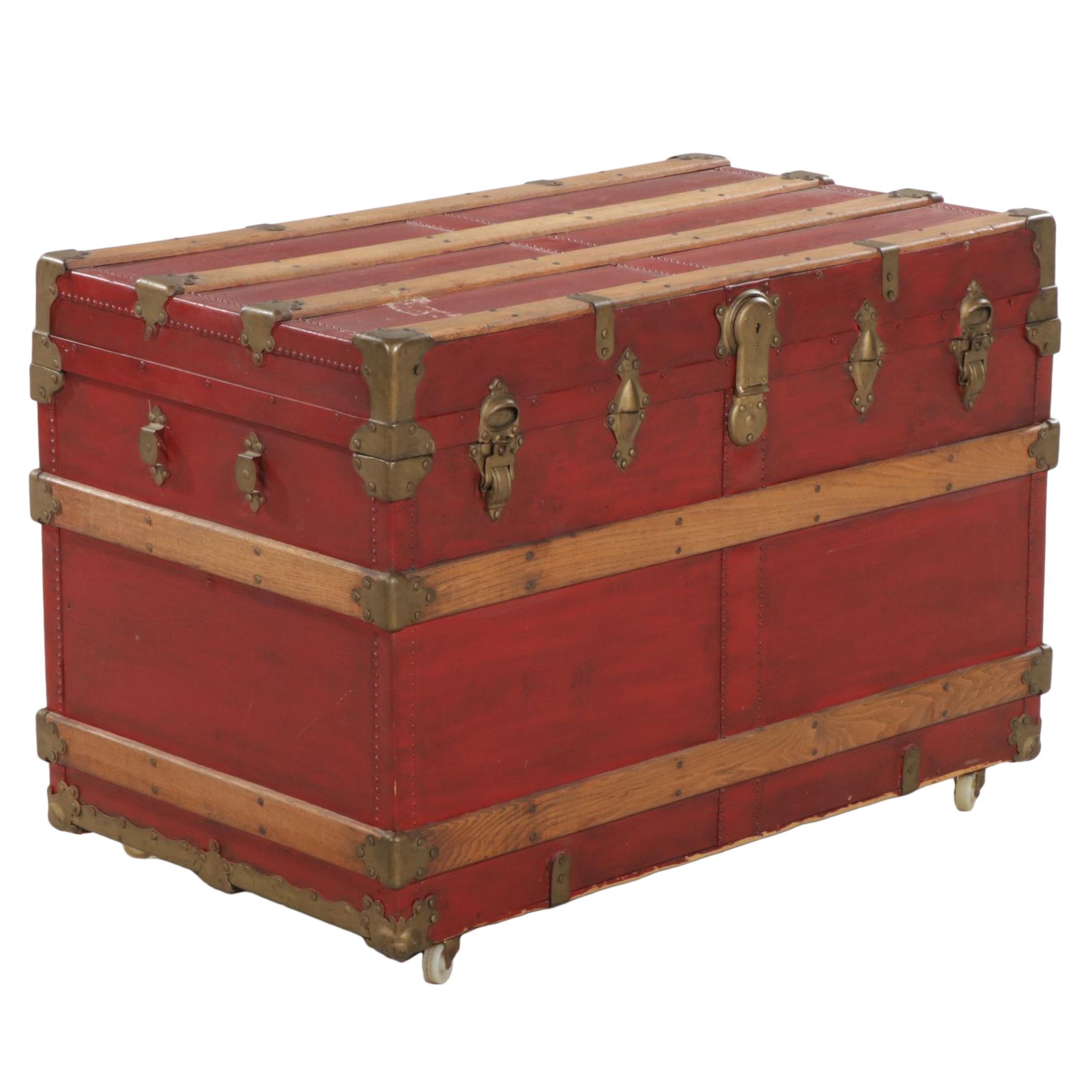 Flat Top Steamer Trunk with Fabric Covering, Early 20th Century