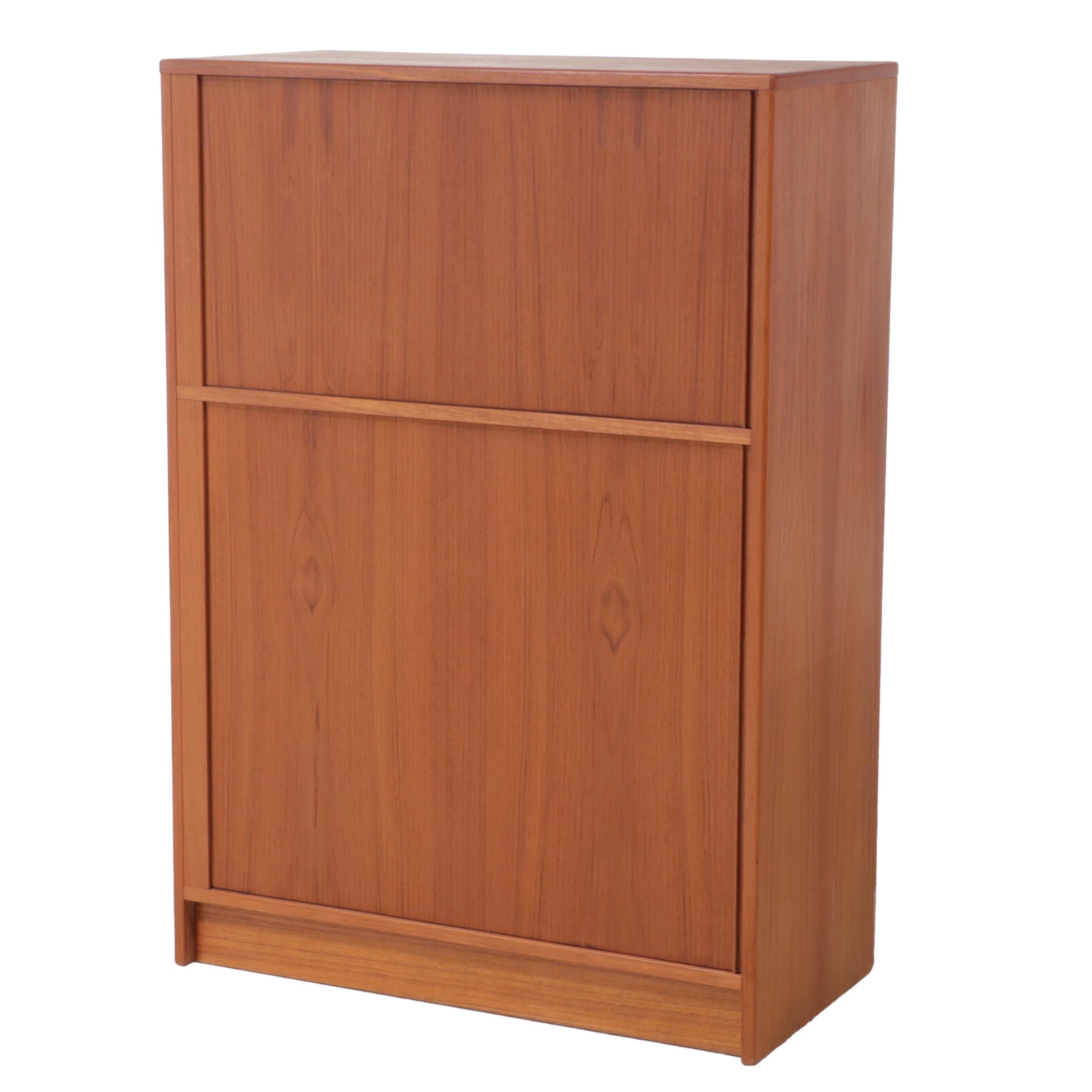 Danish Modern Teak Tambour-Door Clothes Press, 1970s