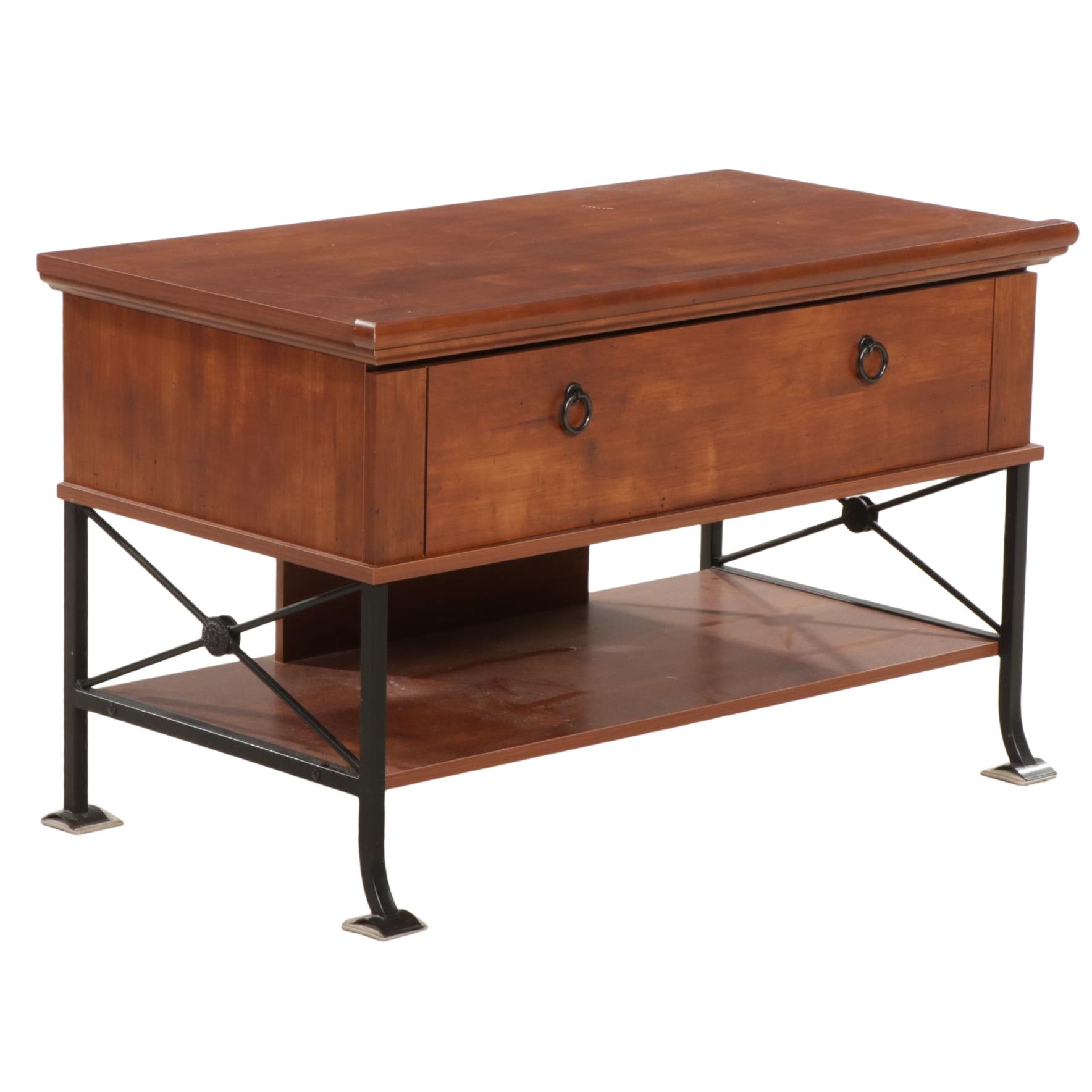 Sauder Wood-Stained and Metal Single-Drawer Tiered Television Stand