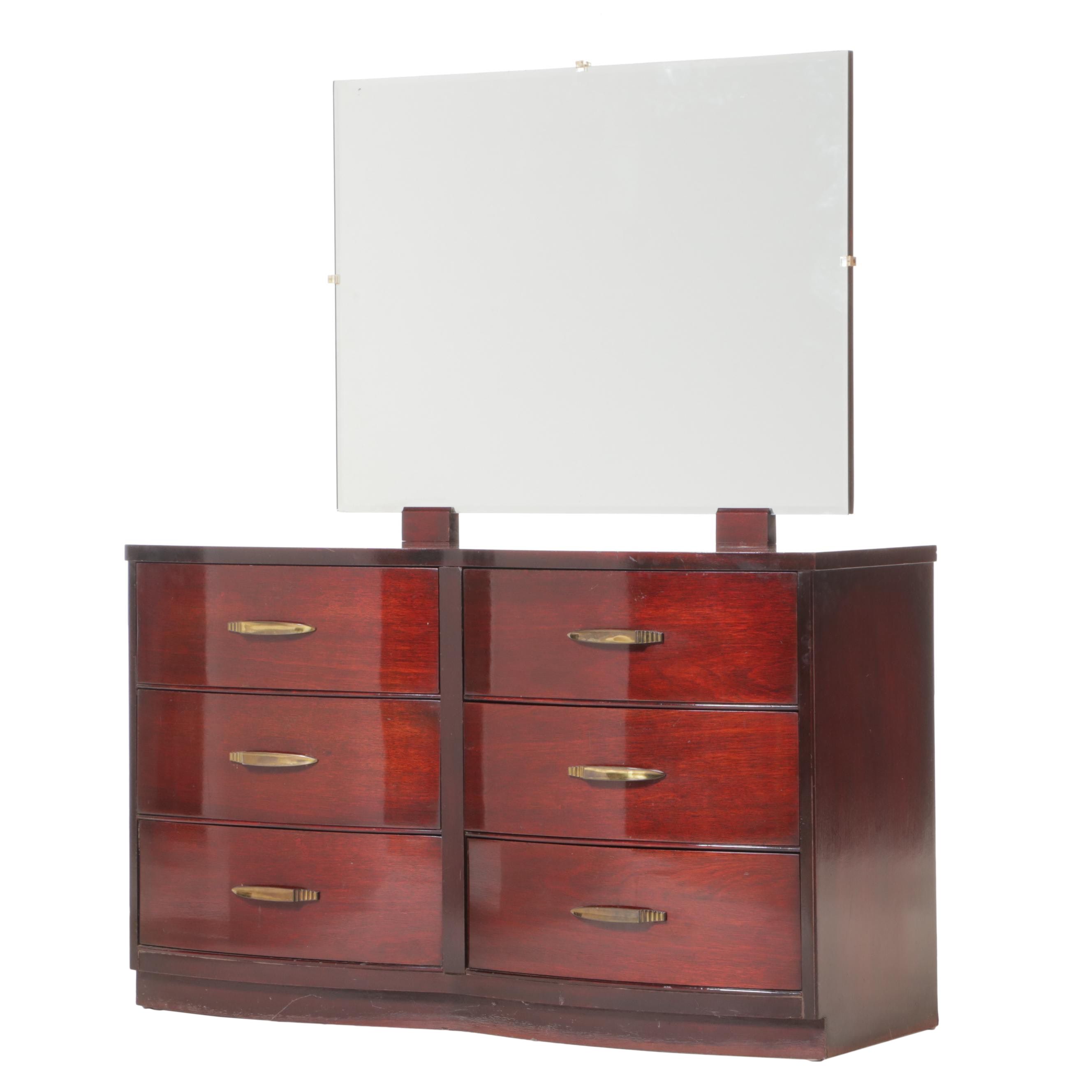 Art Deco Mahogany Six-Drawer Serpentine-Front Dresser, Mid-20th Century