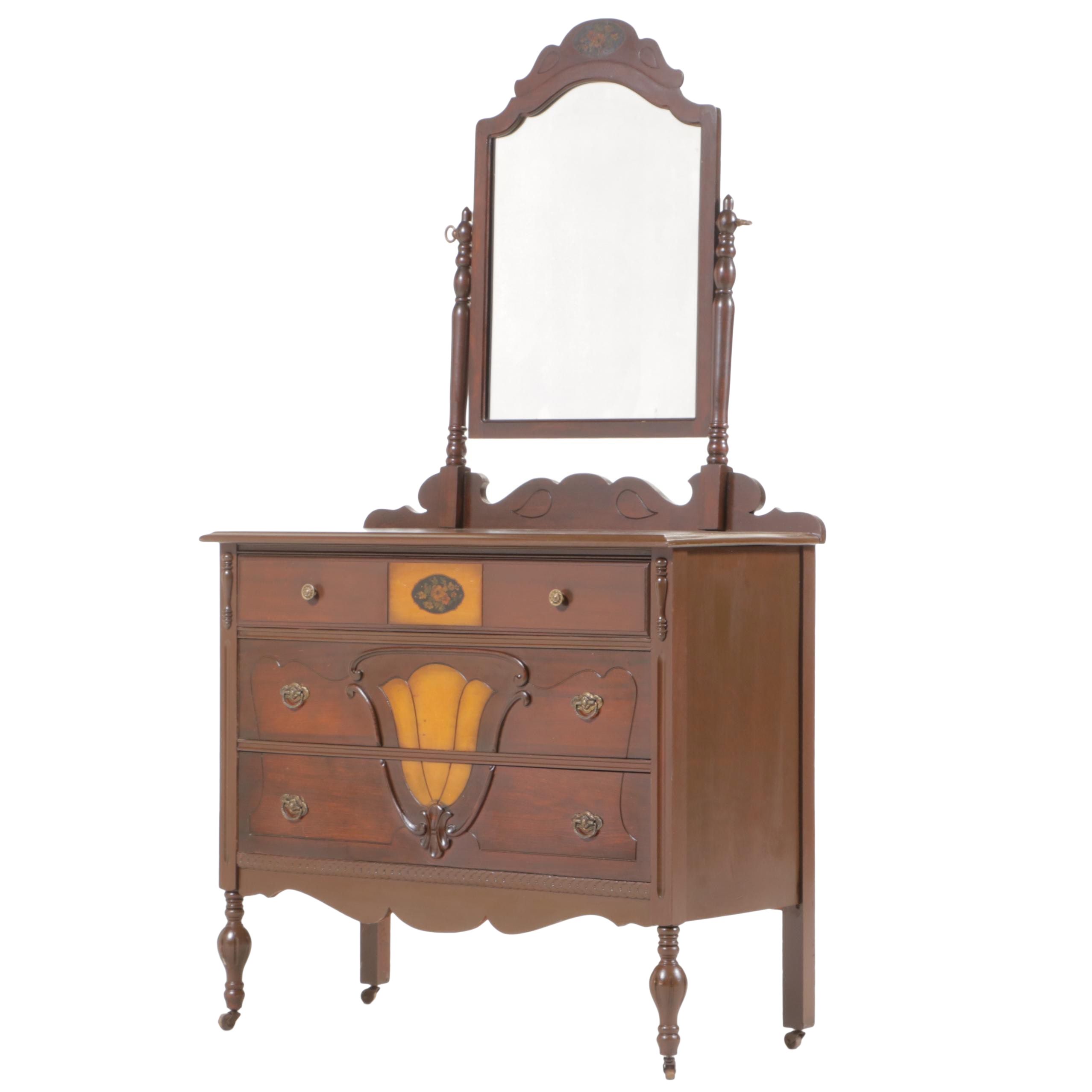 Federal Style Floral-Decorated Three-Drawer Dresser, circa 1930