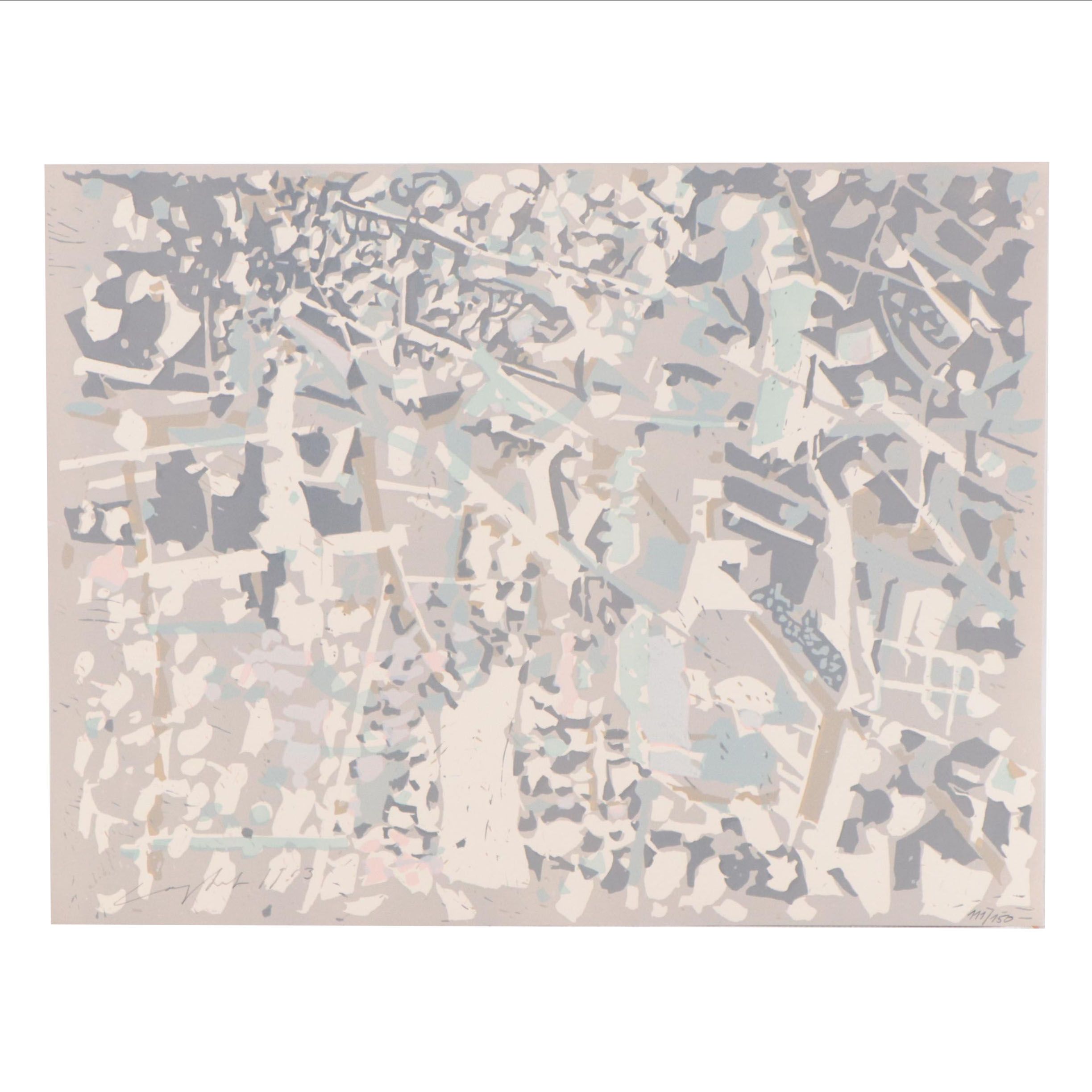 Ernst Stocker Coghuf Non-Objective Linocut, 1963