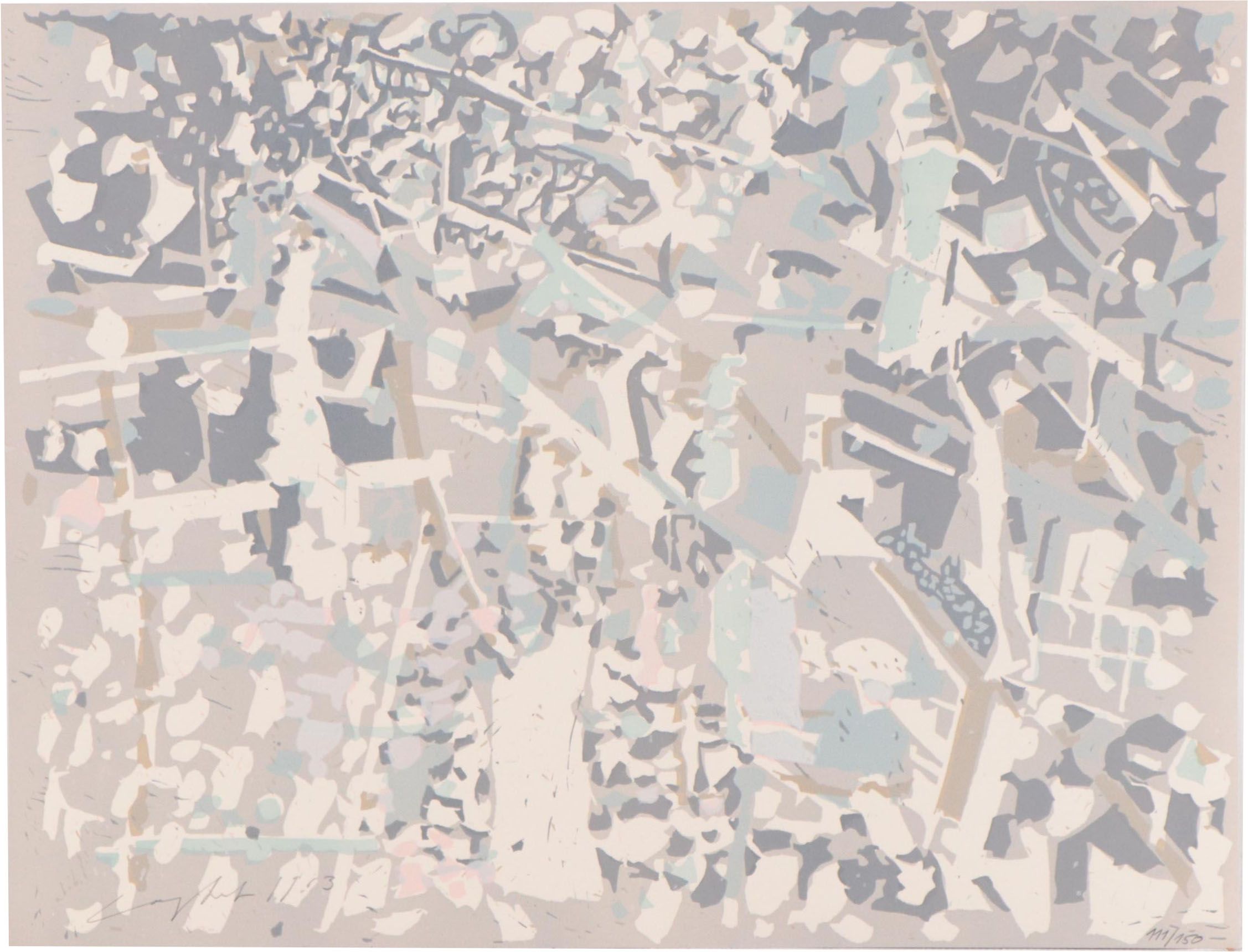 Ernst Stocker Coghuf Non-Objective Linocut, 1963