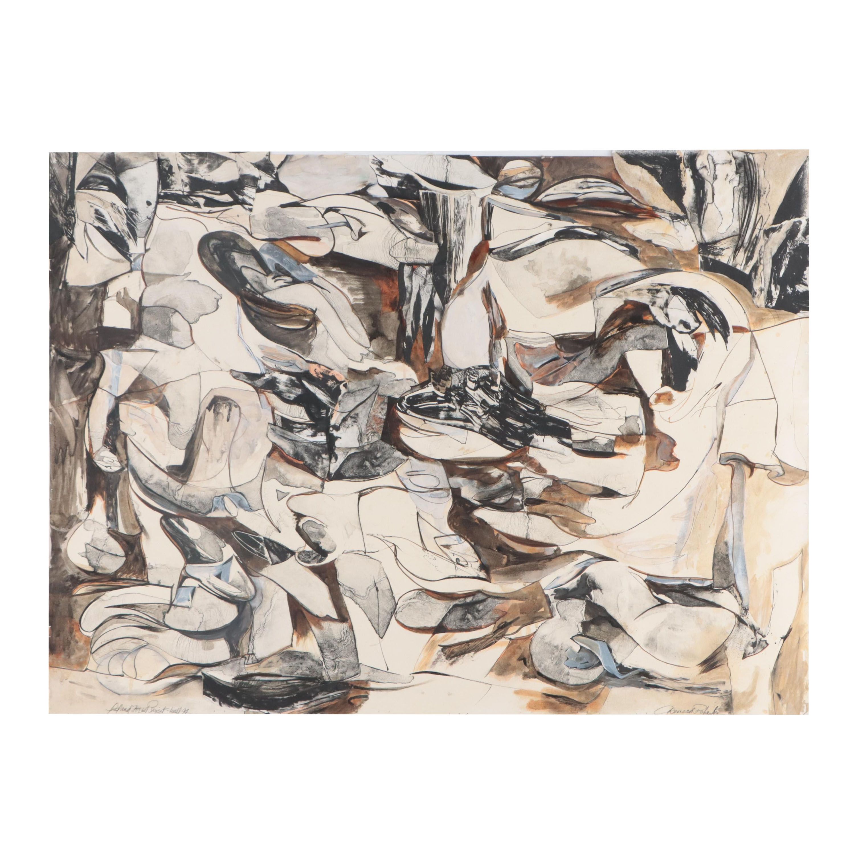 Donald Roberts Mixed Media Painting "Island Forest Project, Wall," 1994