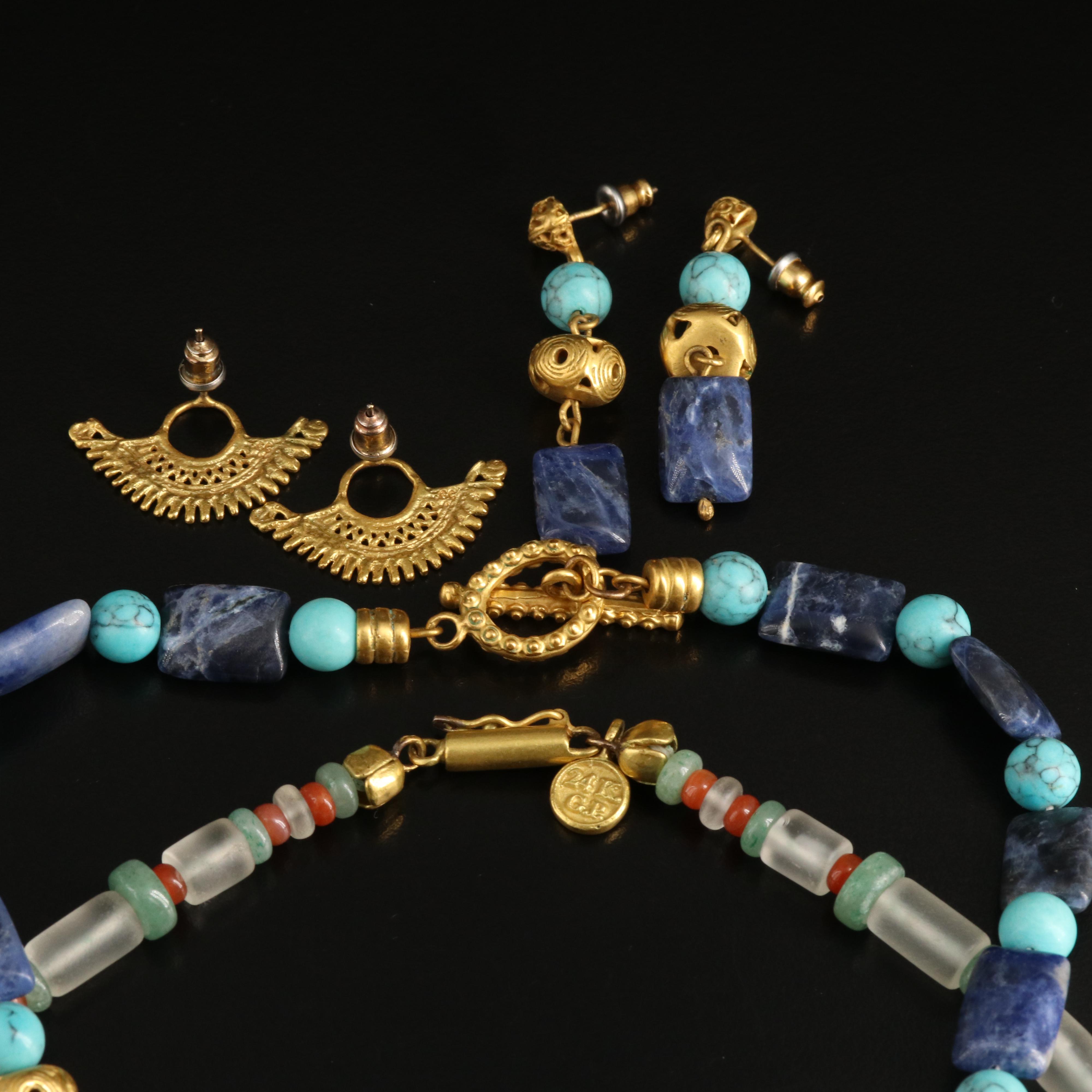 Colombian Reproduction Sodalite and Aventurine Necklace and Earring Sets