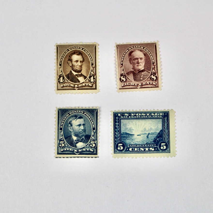 Four Early U.S. Mint Hinged Postage Stamps