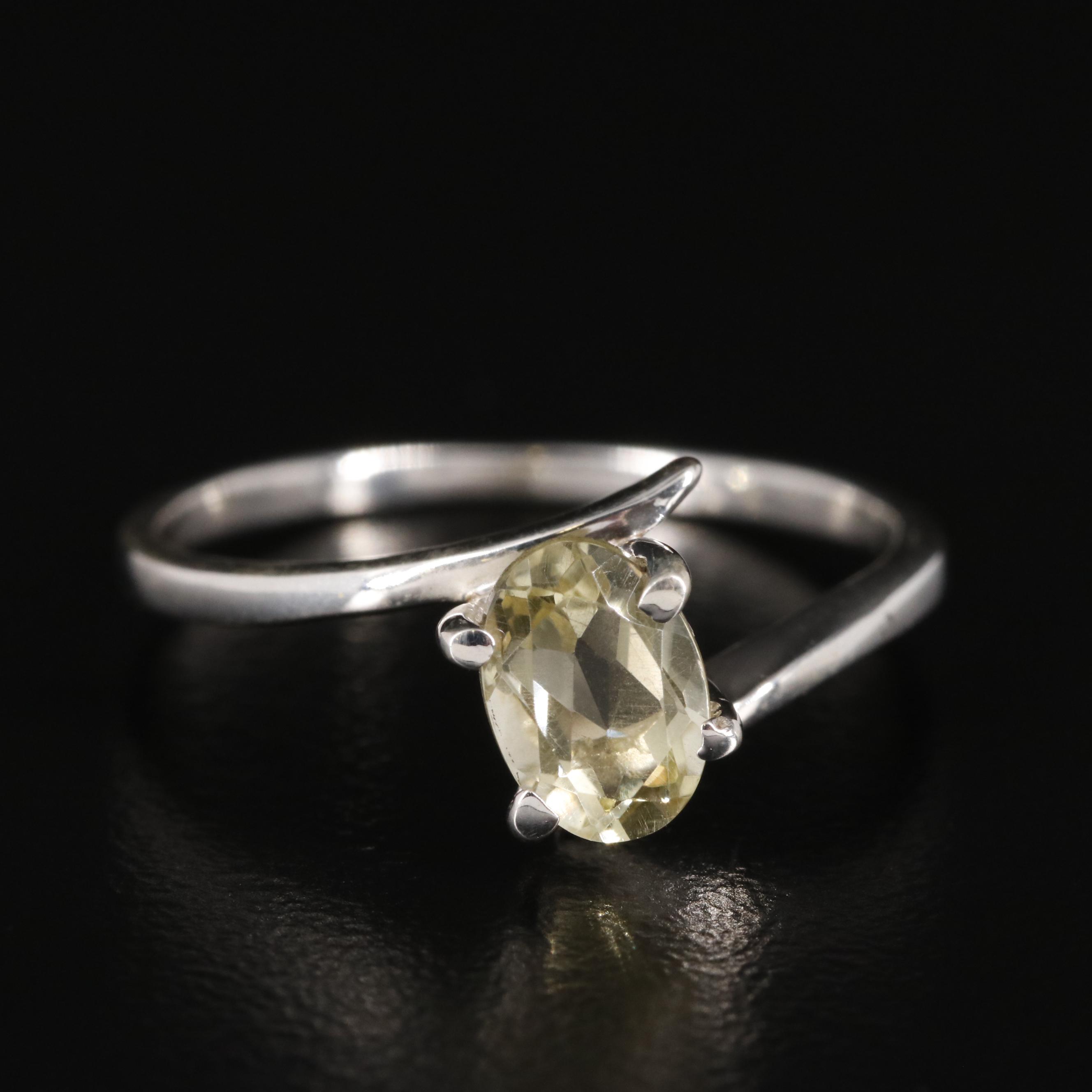 Sterling and Citrine Solitaire Bypass Ring