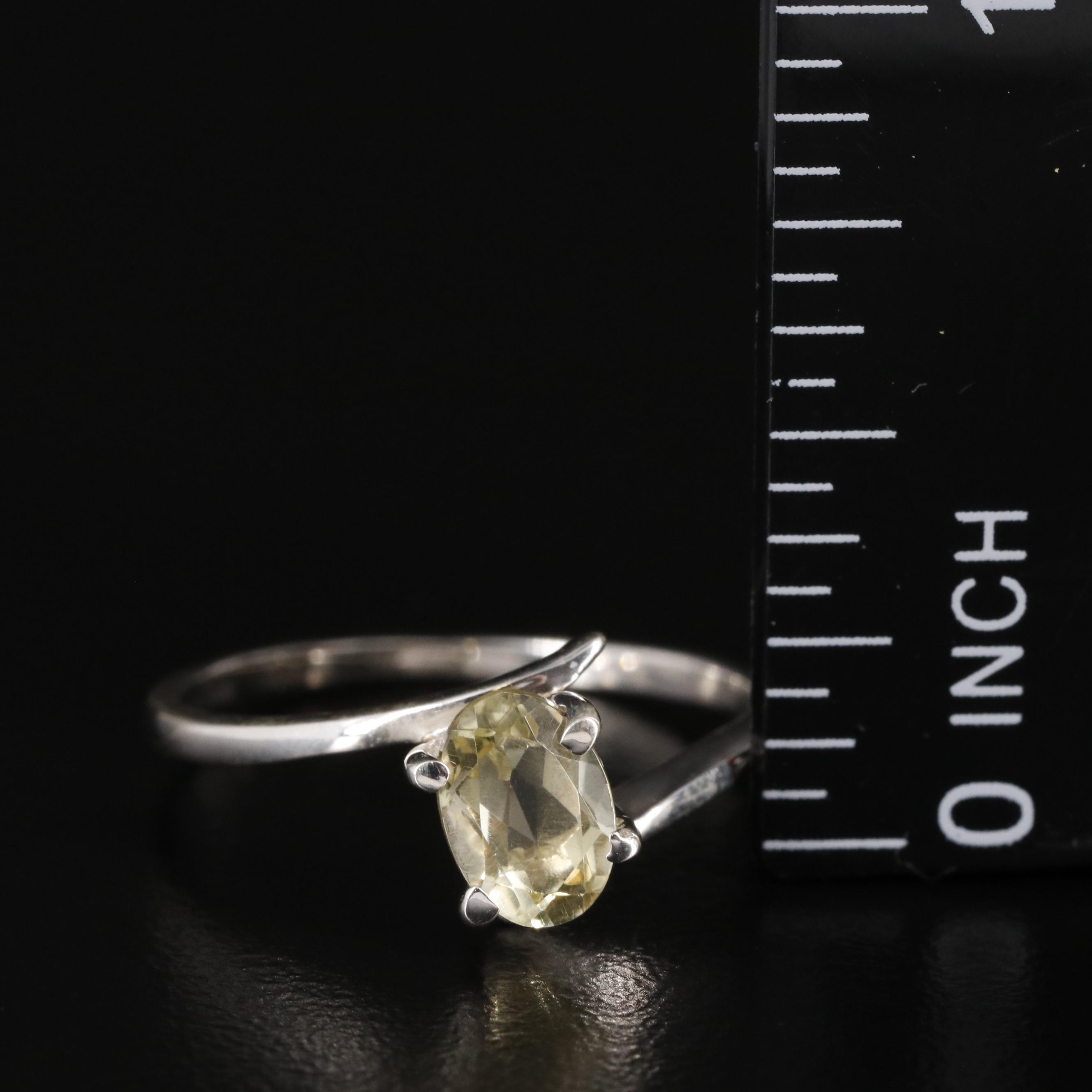 Sterling and Citrine Solitaire Bypass Ring
