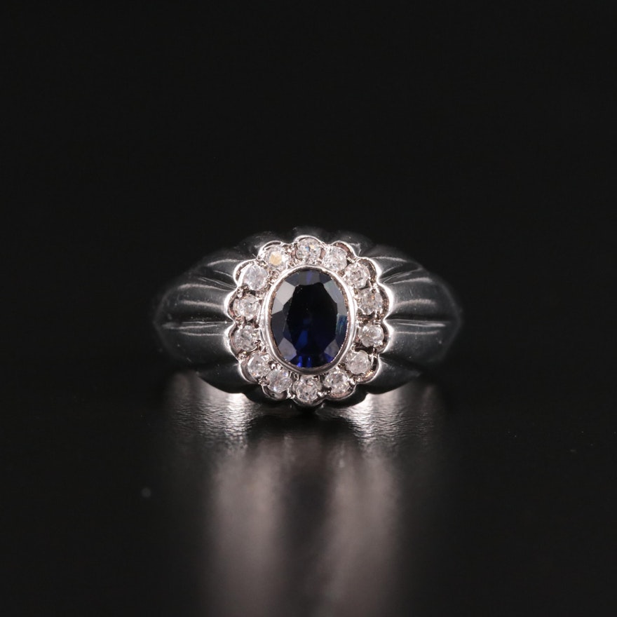 Sterling, Sapphire and Cubic Zirconia Tapered Ring