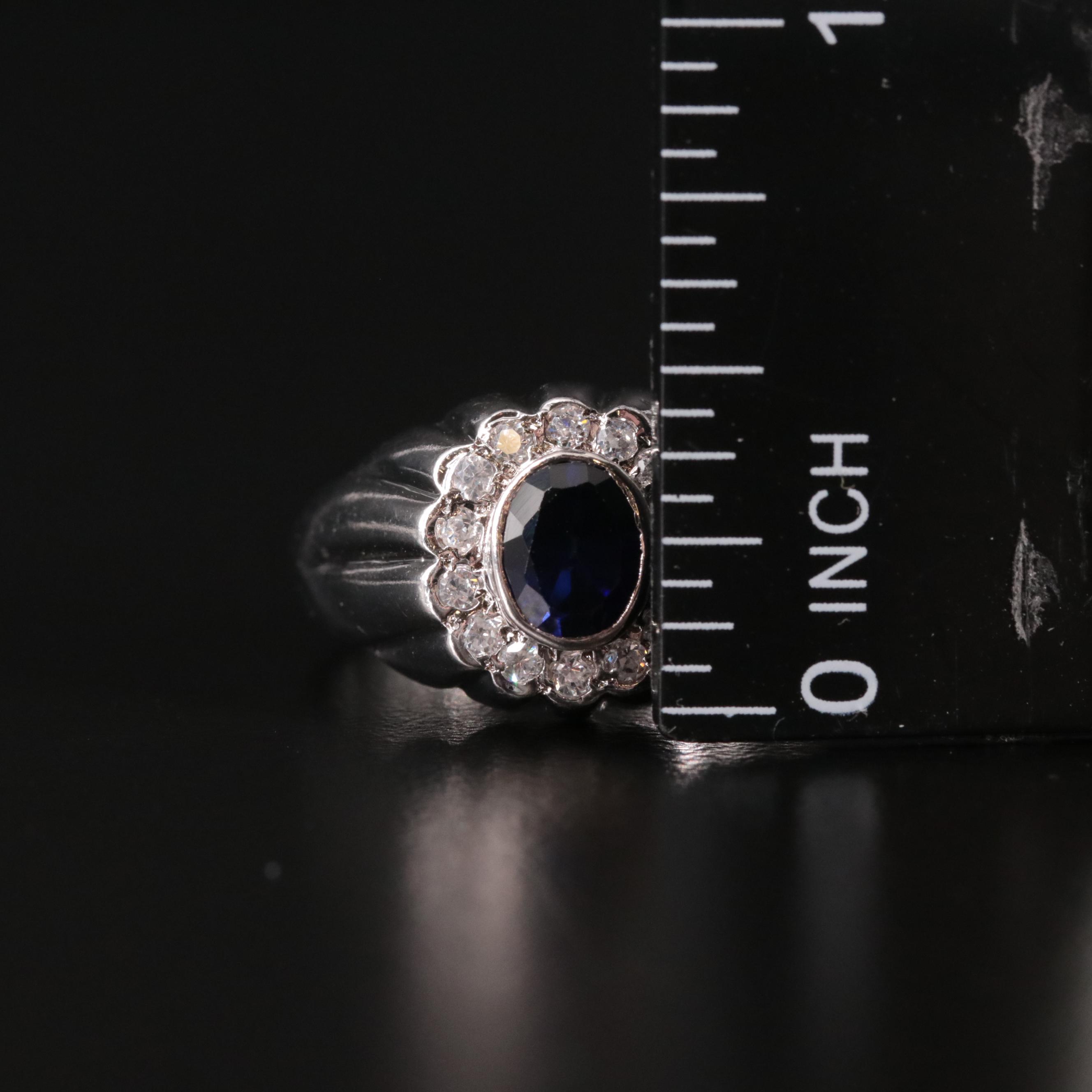 Sterling, Sapphire and Cubic Zirconia Tapered Ring